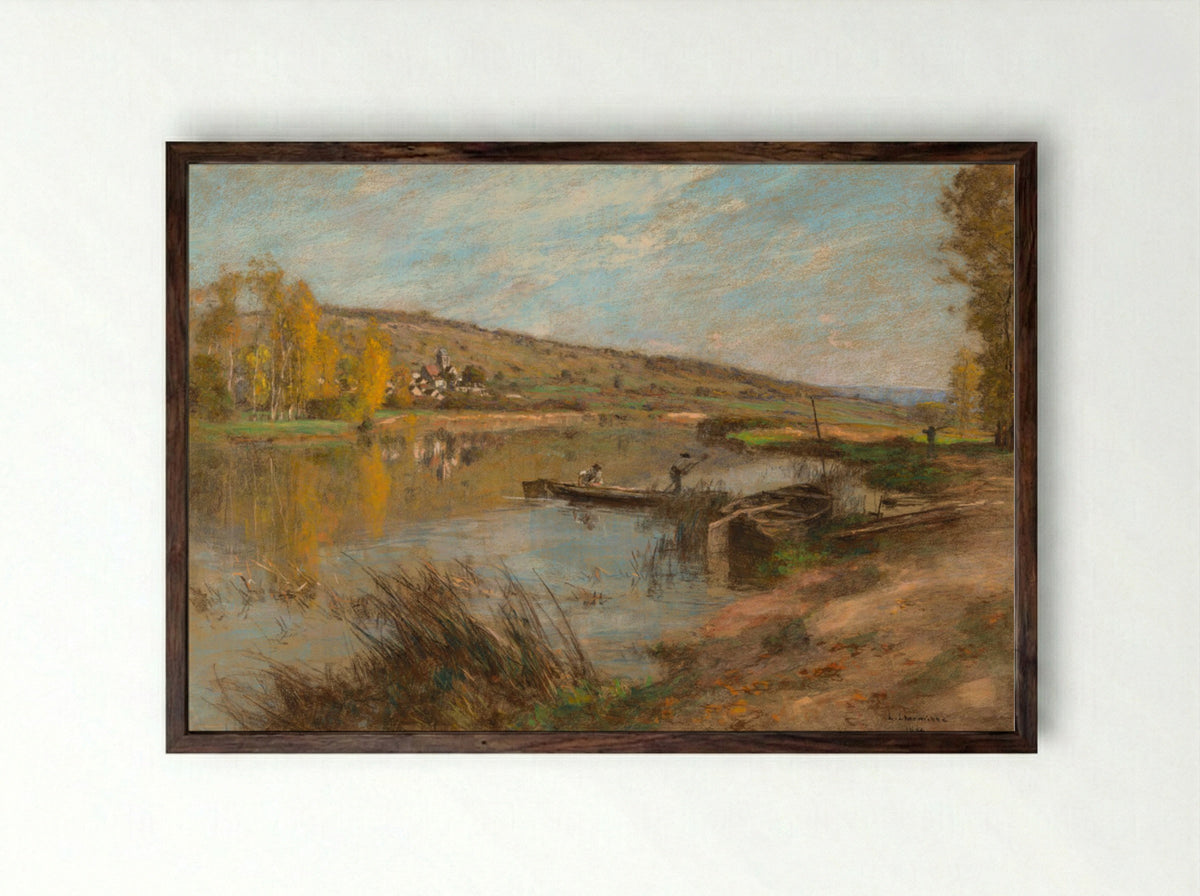Quai au Sable, Chartèves - Léon Augustin Lhermitte - Framed Print Dark Wood