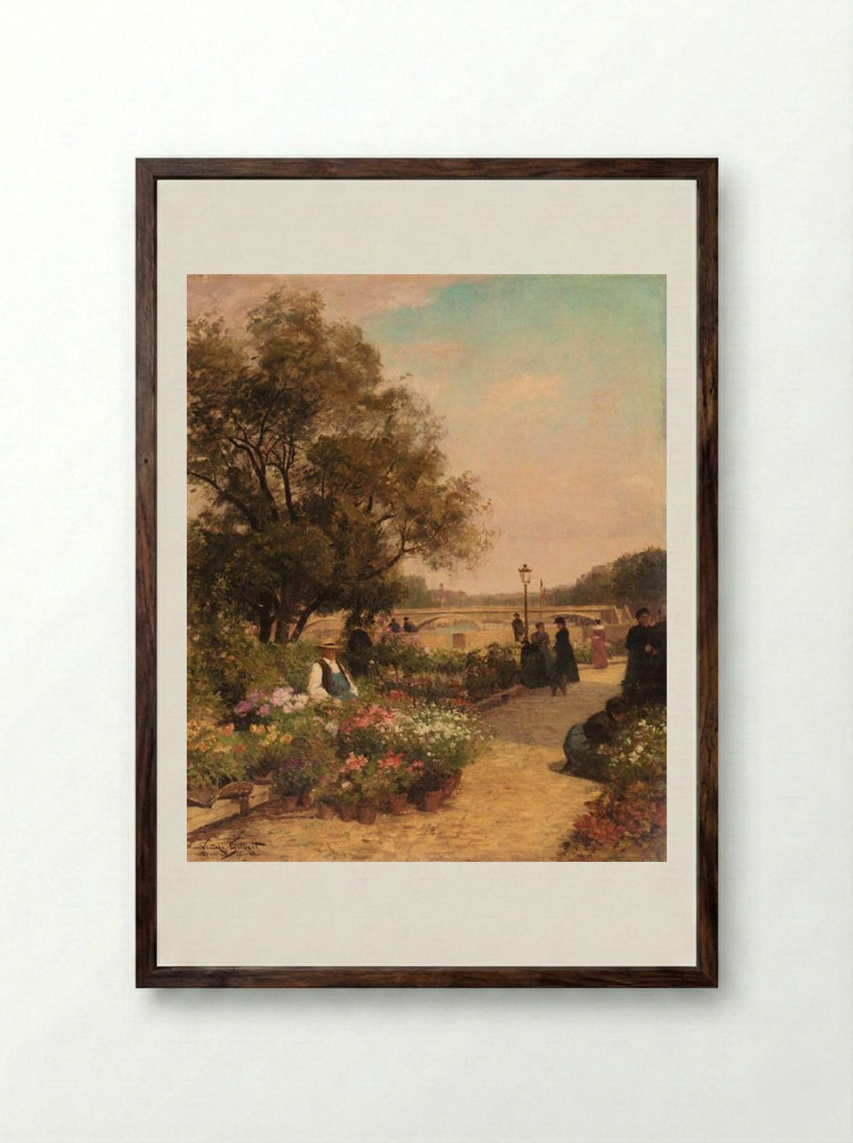 Quai aux Fleurs - Victor Gabriel Gilbert - Framed Print Dark Wood