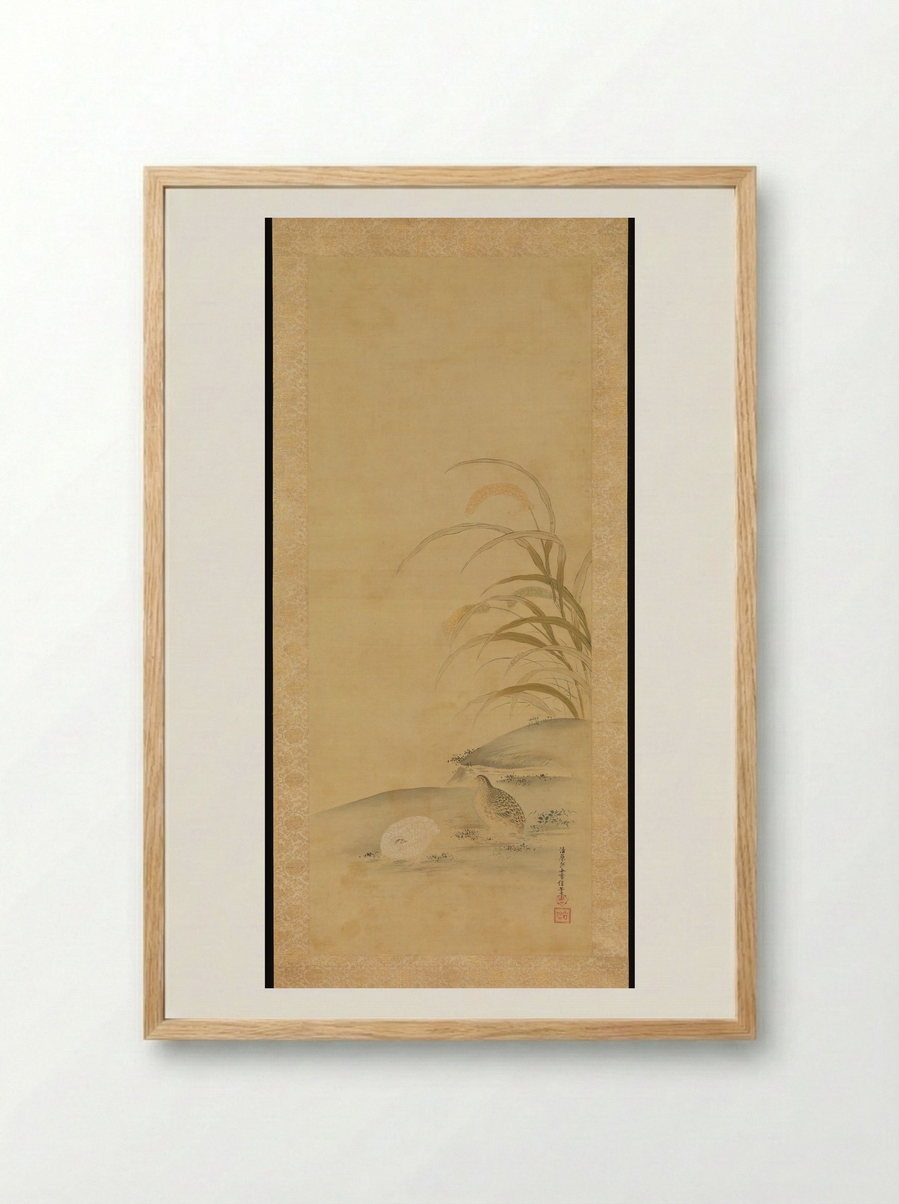 Quail and Millet - Kiyohara Yukinobu - Framed Print Wood
