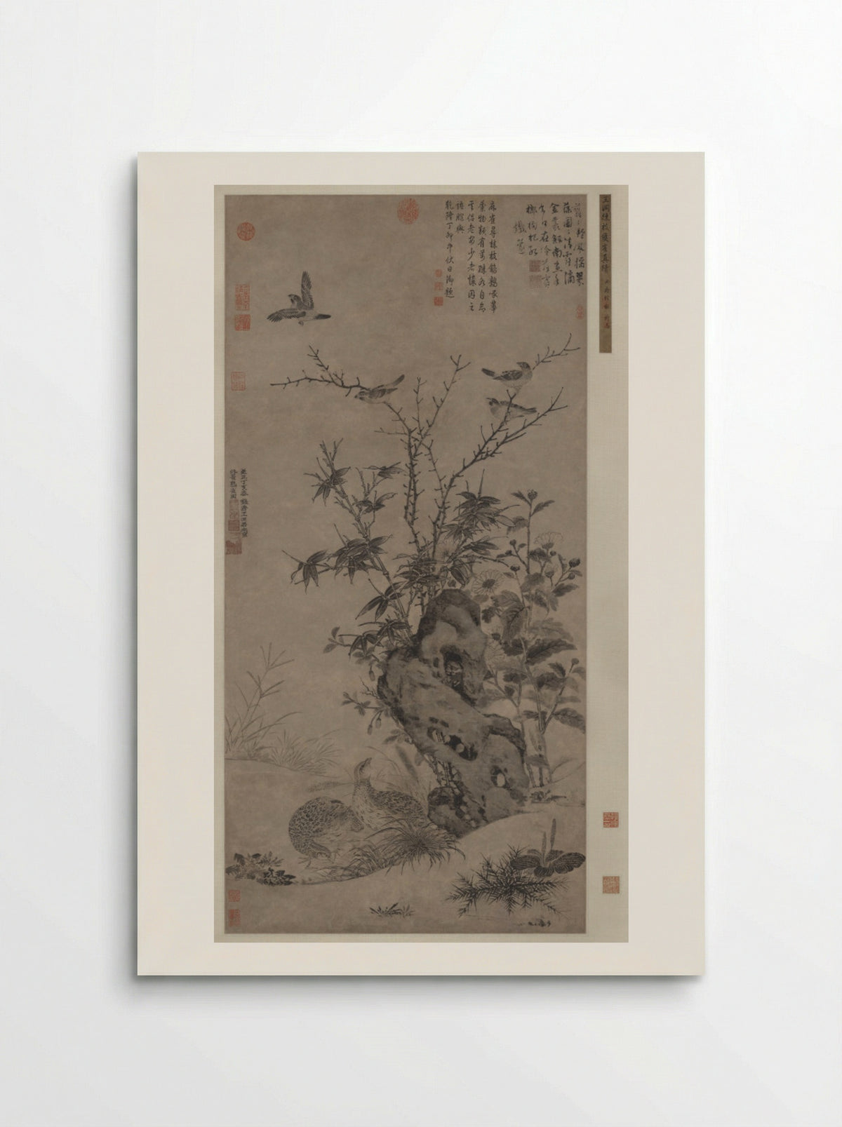Quails and Sparrows in an Autumn Scene - Wang Yuan - Poster