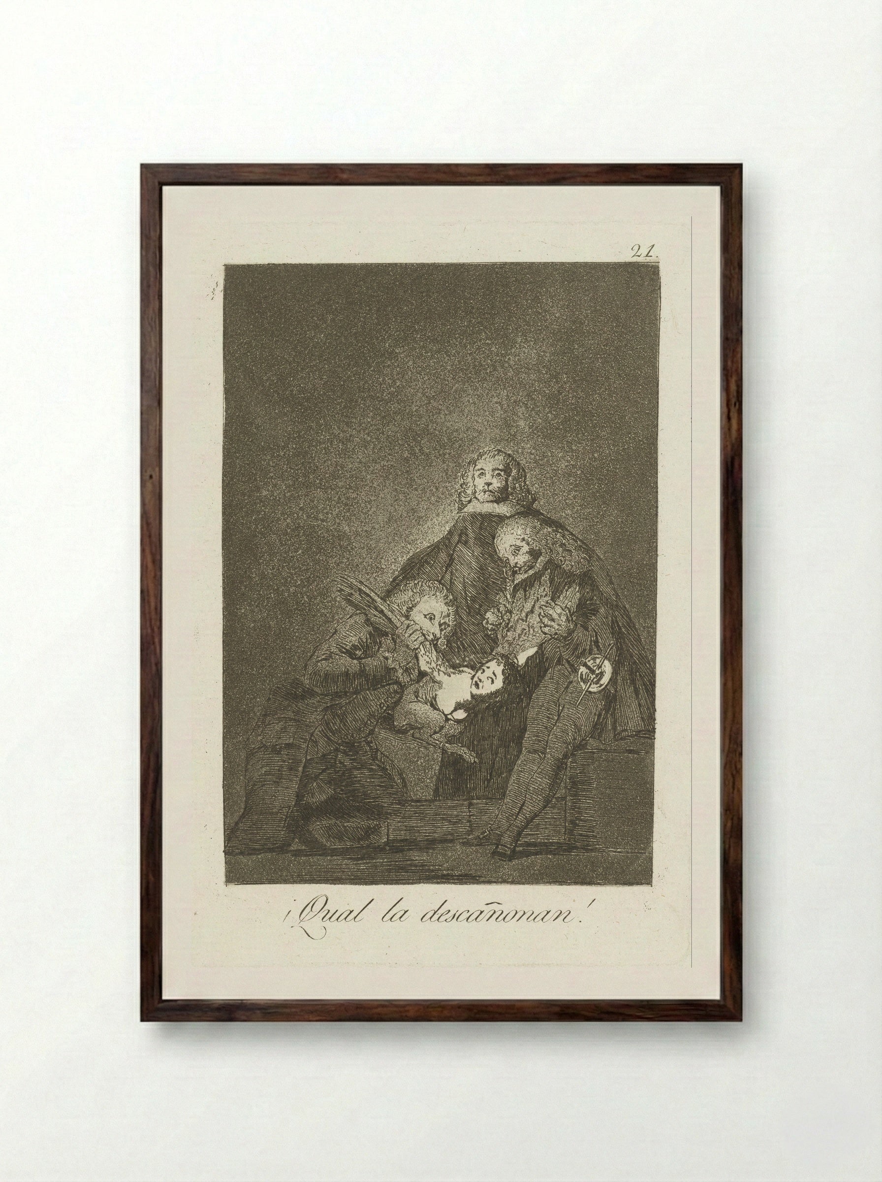 ¡Qual la descañonan! - Francisco de Goya - Framed Print Dark Wood