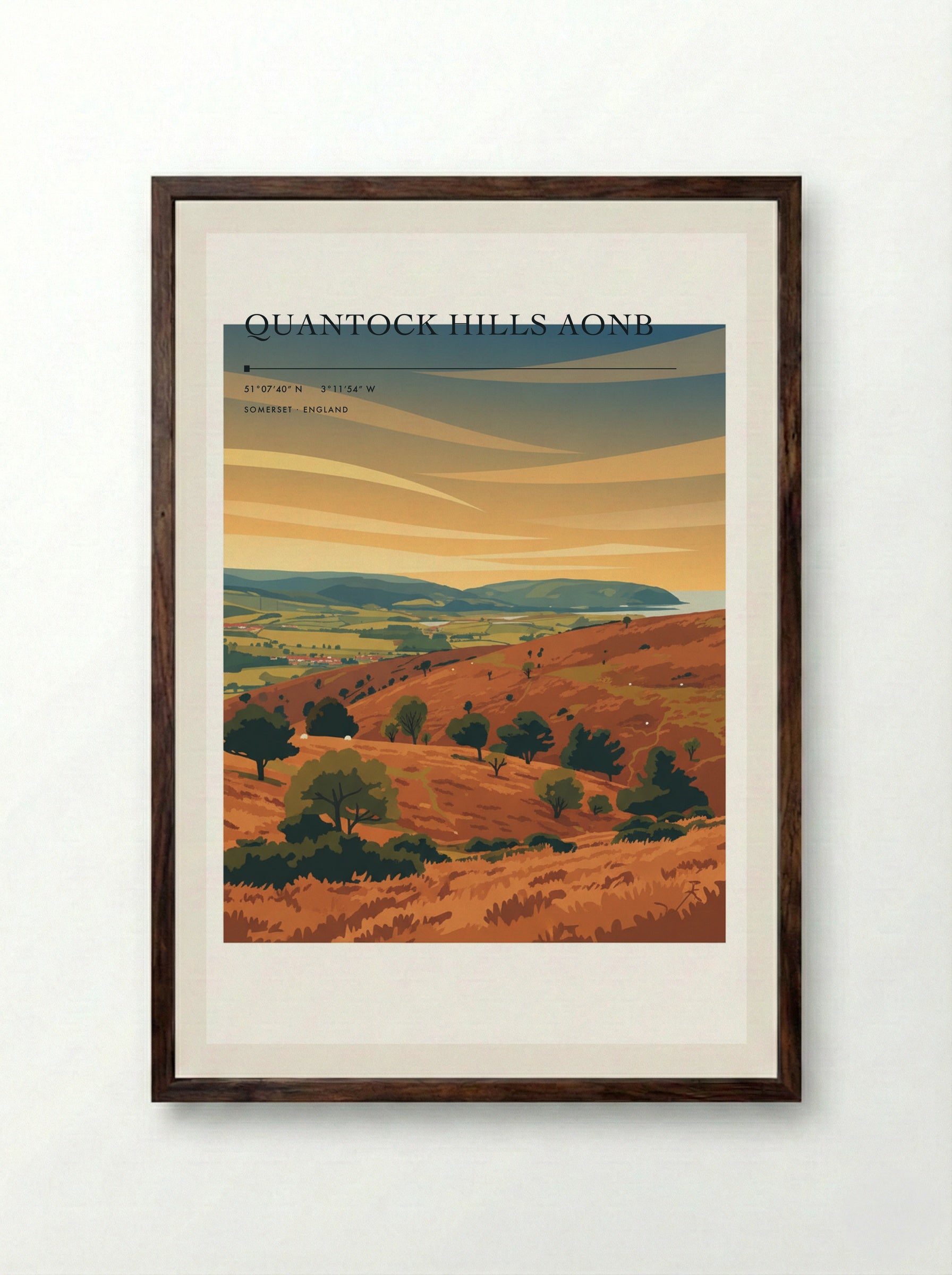Quantock Hills AONB Somerset England Travel Poster - Framed Print Dark Wood
