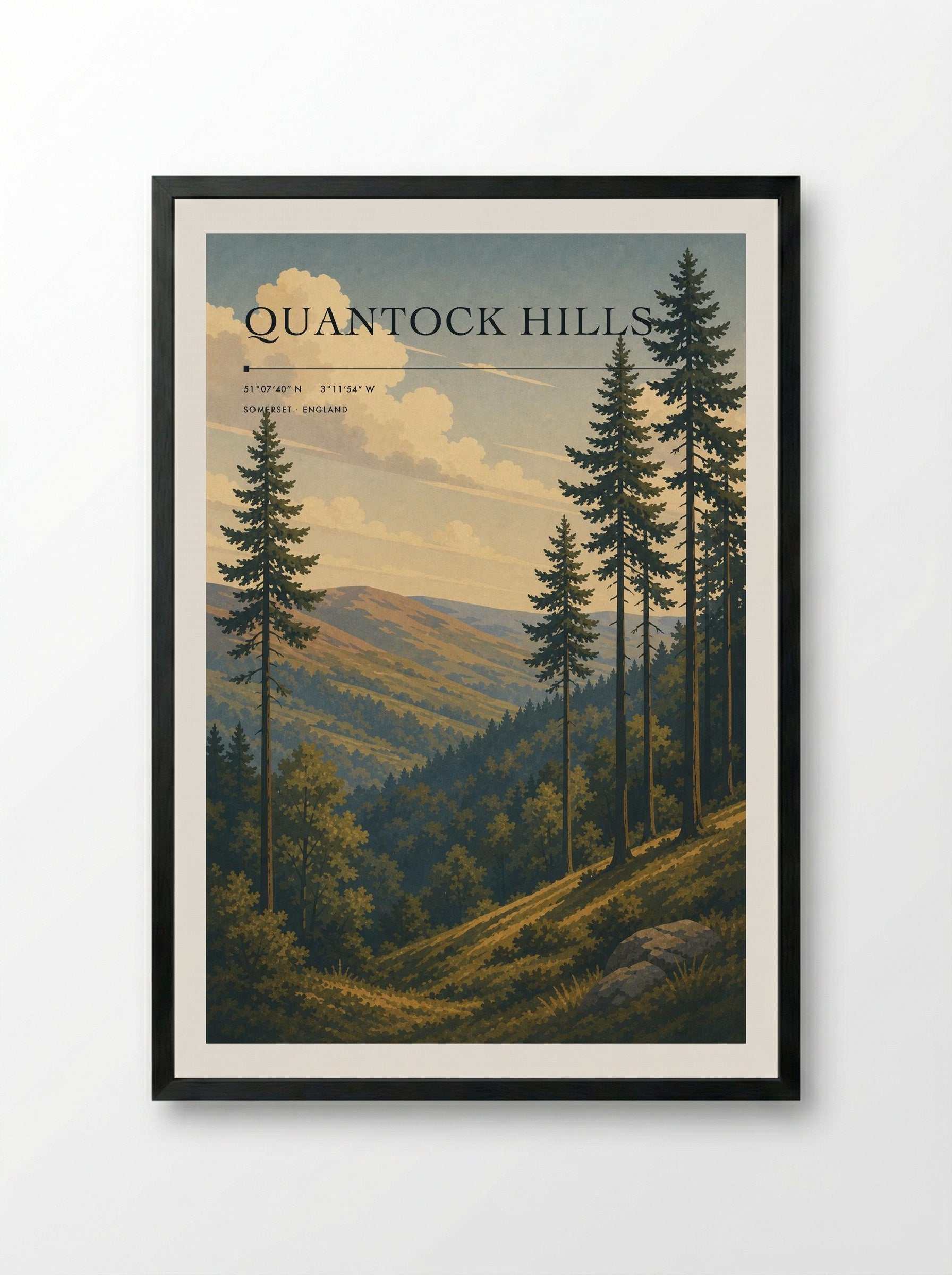 Quantock Hills Somerset England Travel Poster - Framed Print Black