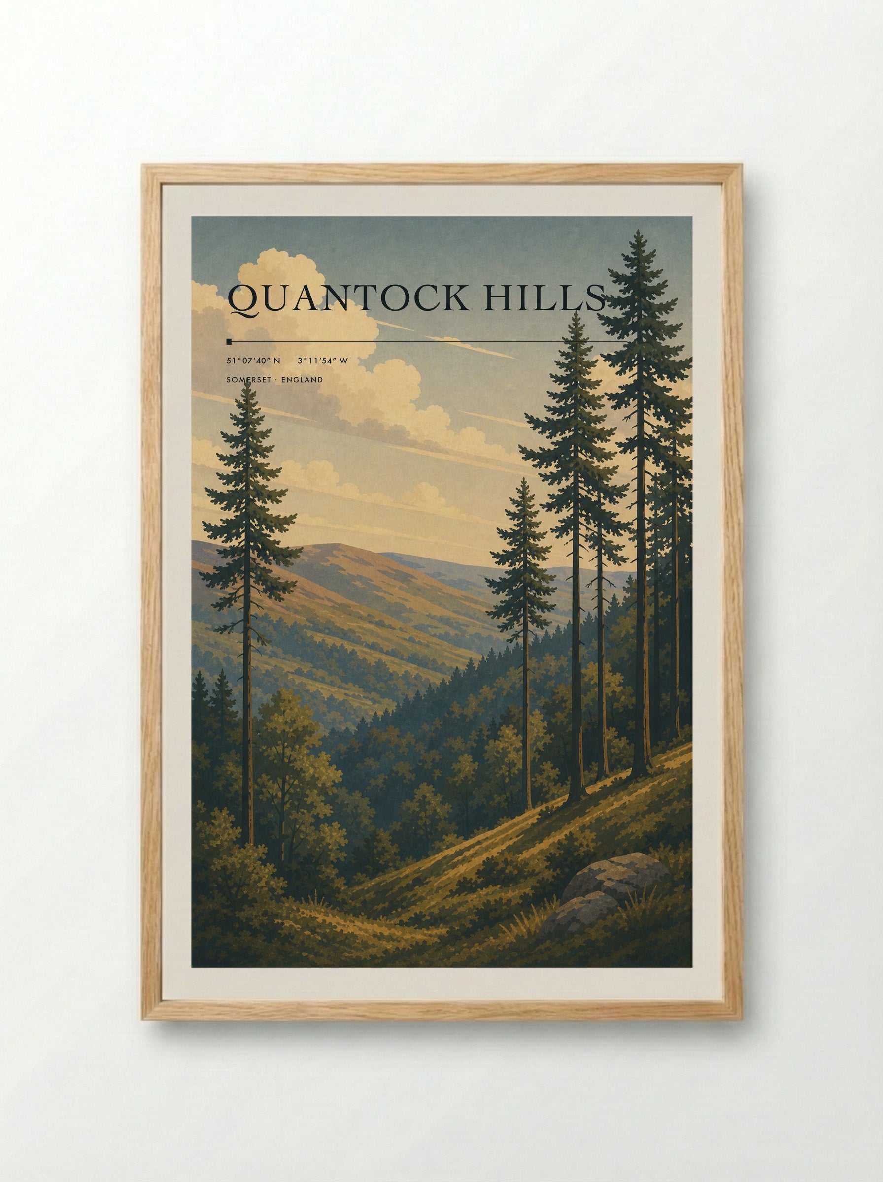 Quantock Hills Somerset England Travel Poster - Framed Print Wood