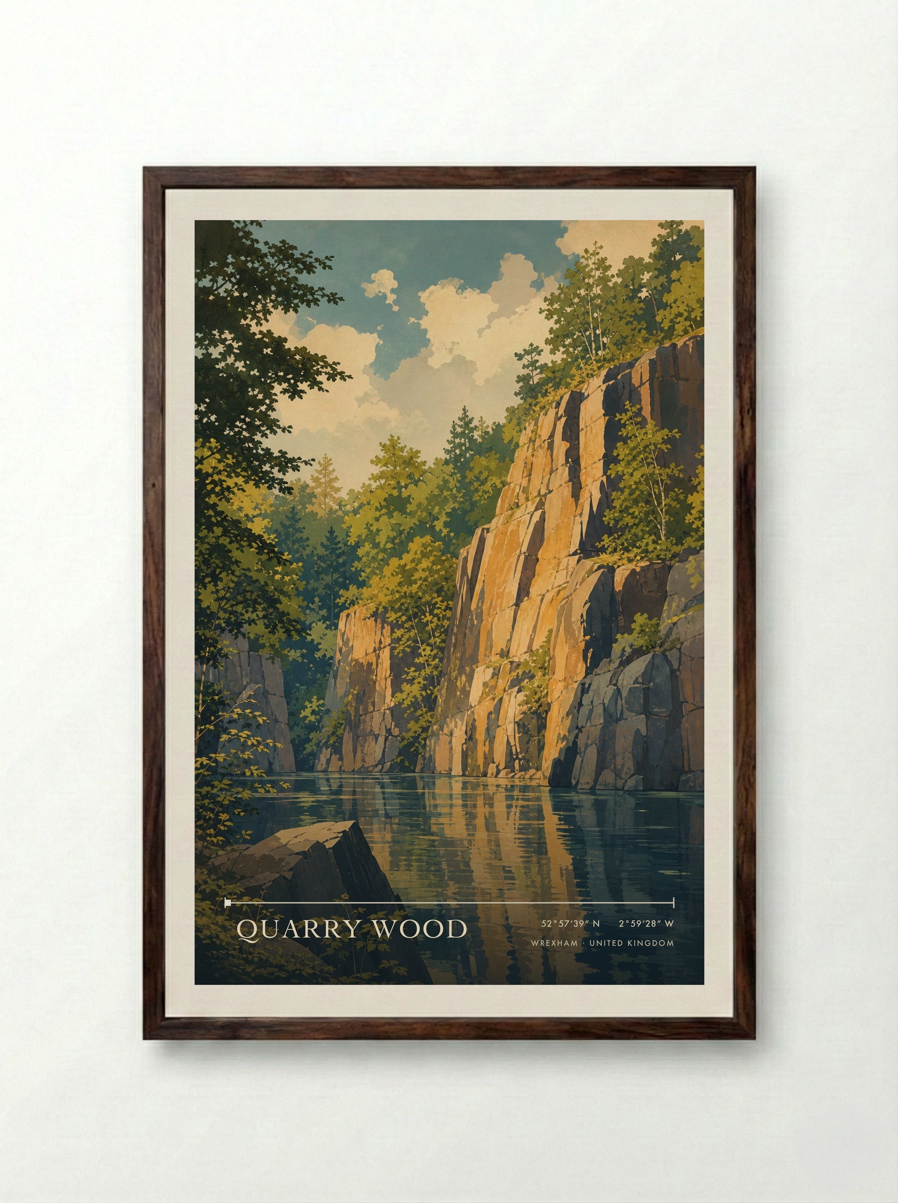Quarry Wood Wrexham United Kingdom Travel Poster - Framed Print Dark Wood