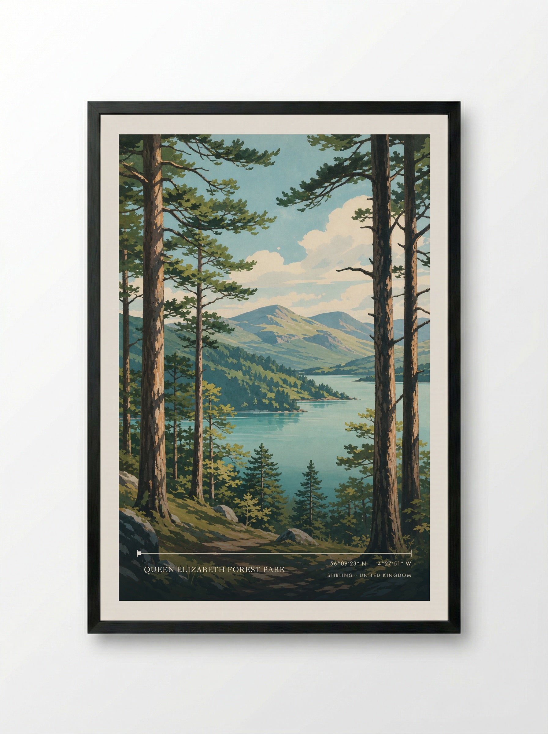 Queen Elizabeth Forest Park Stirling United Kingdom Travel Poster - Framed Print Black