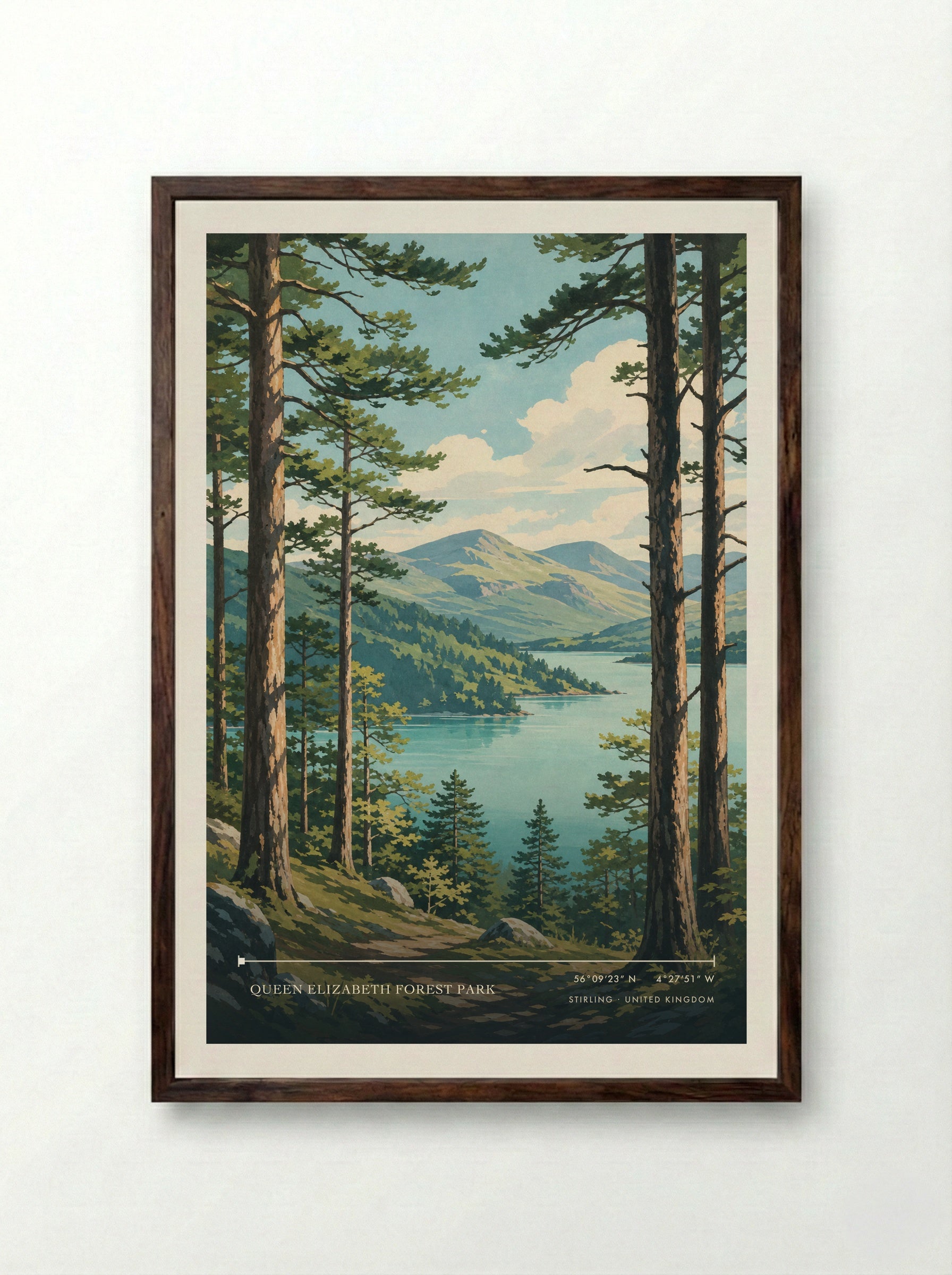 Queen Elizabeth Forest Park Stirling United Kingdom Travel Poster - Framed Print Dark Wood