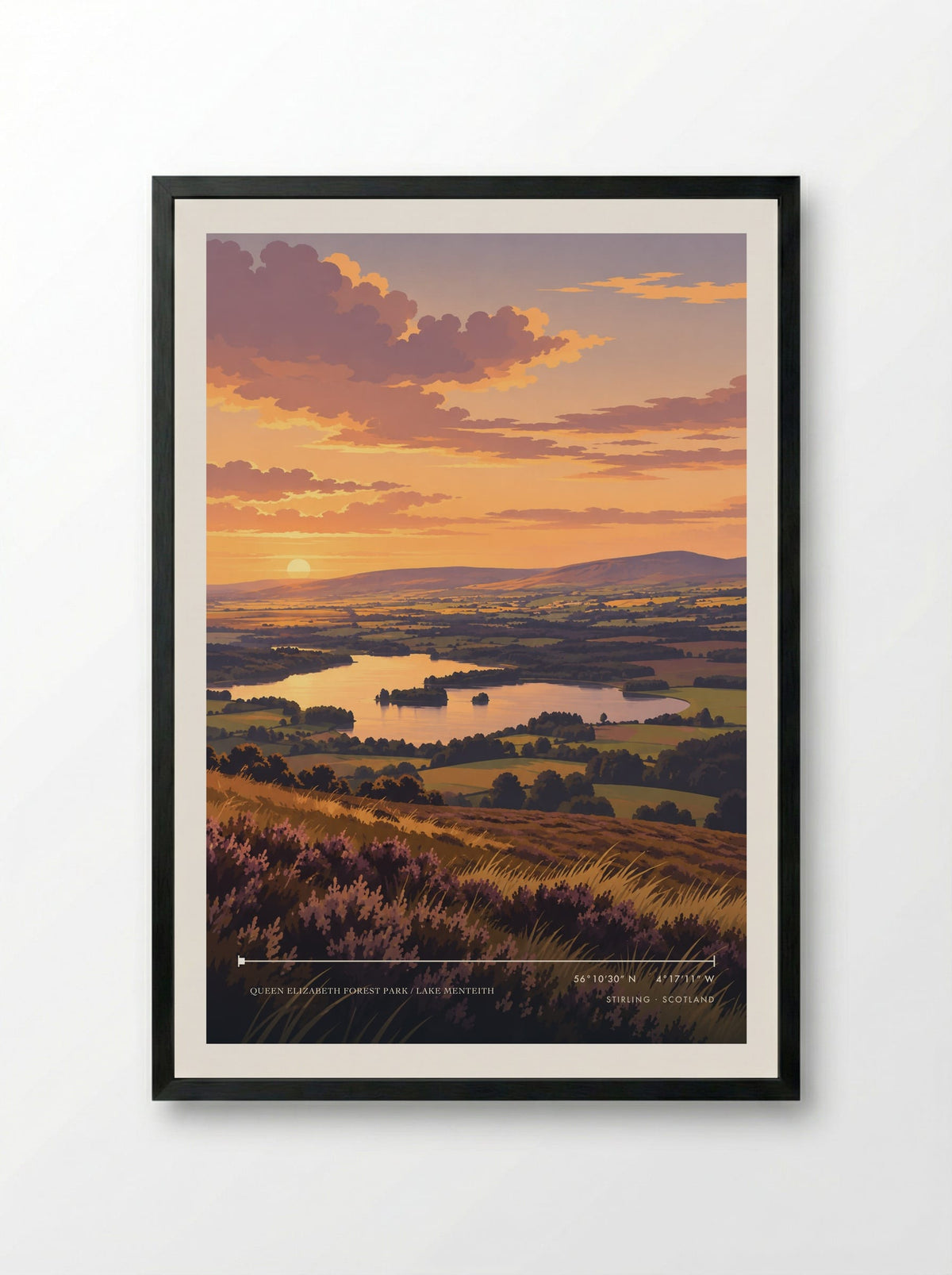 Queen Elizabeth Forest Park / Lake Menteith, Stirling | Travel Poster - Framed Print Black