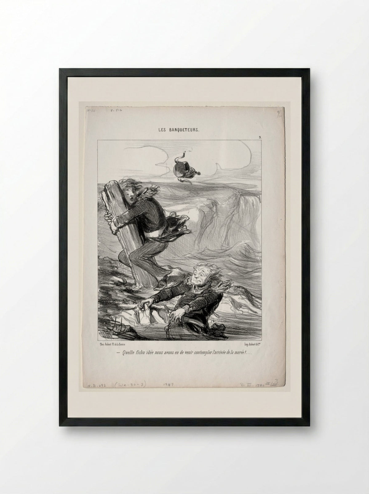 Quelle fichu idée nous avons eu de venir contempler l'arrivée de la marée! - Honoré Daumier - Framed Print Black