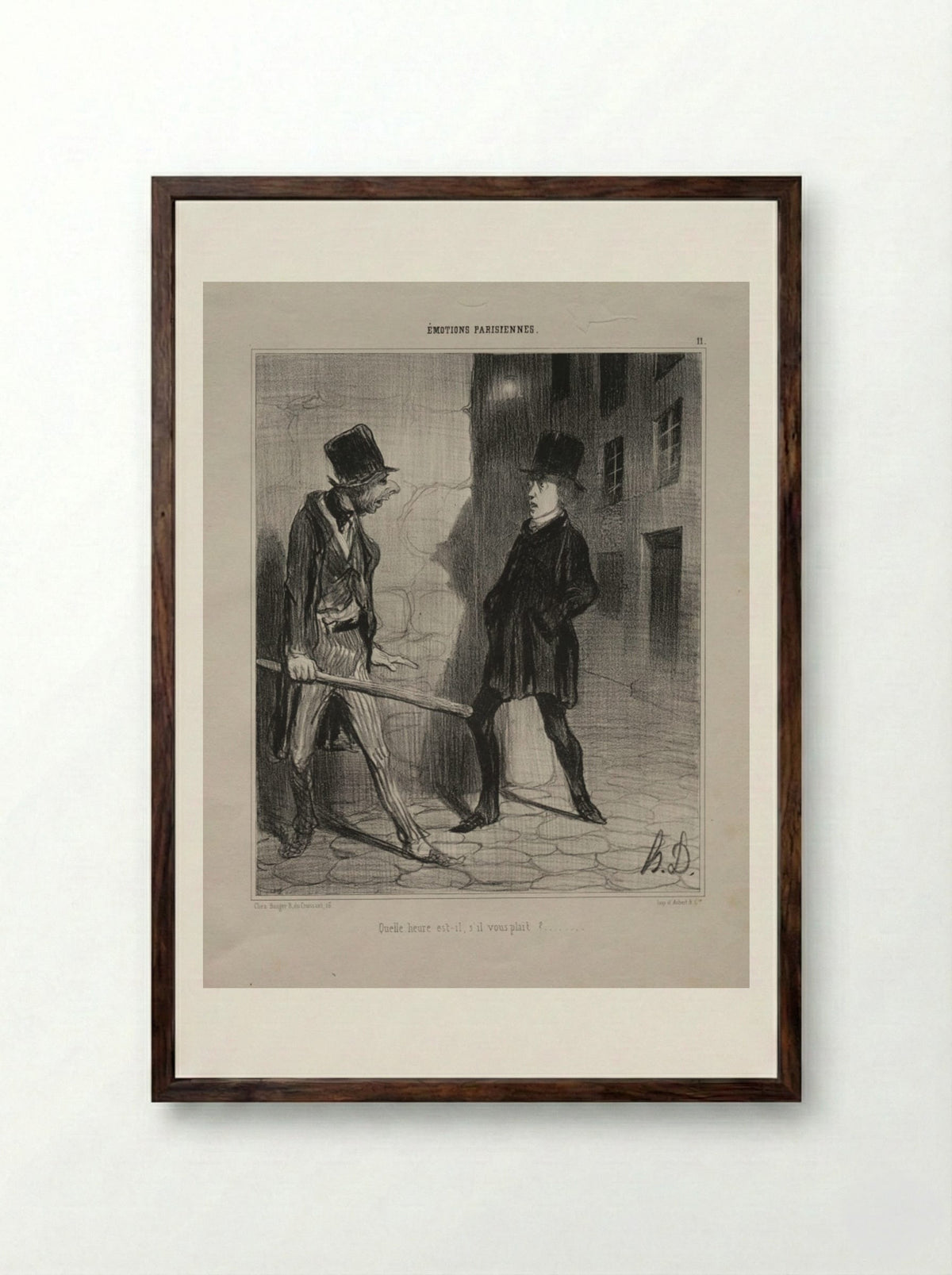 Quelle heure est-il, s'il vous plaît? - Honoré Daumier - Framed Print Dark Wood