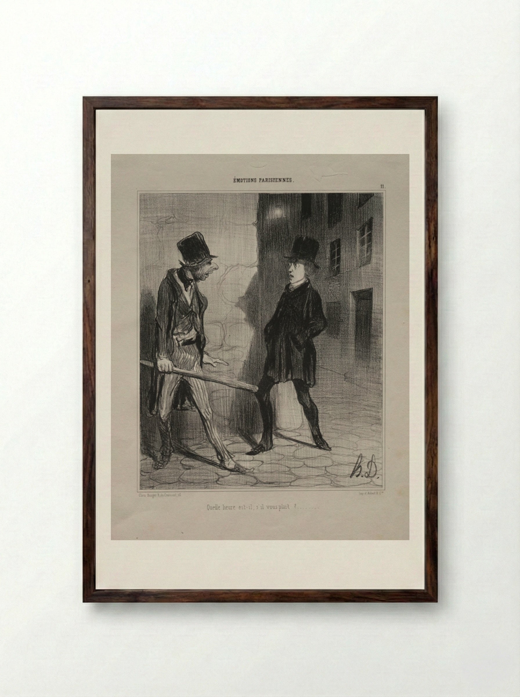 Quelle heure est-il, s'il vous plaît? - Honoré Daumier - Framed Print Dark Wood