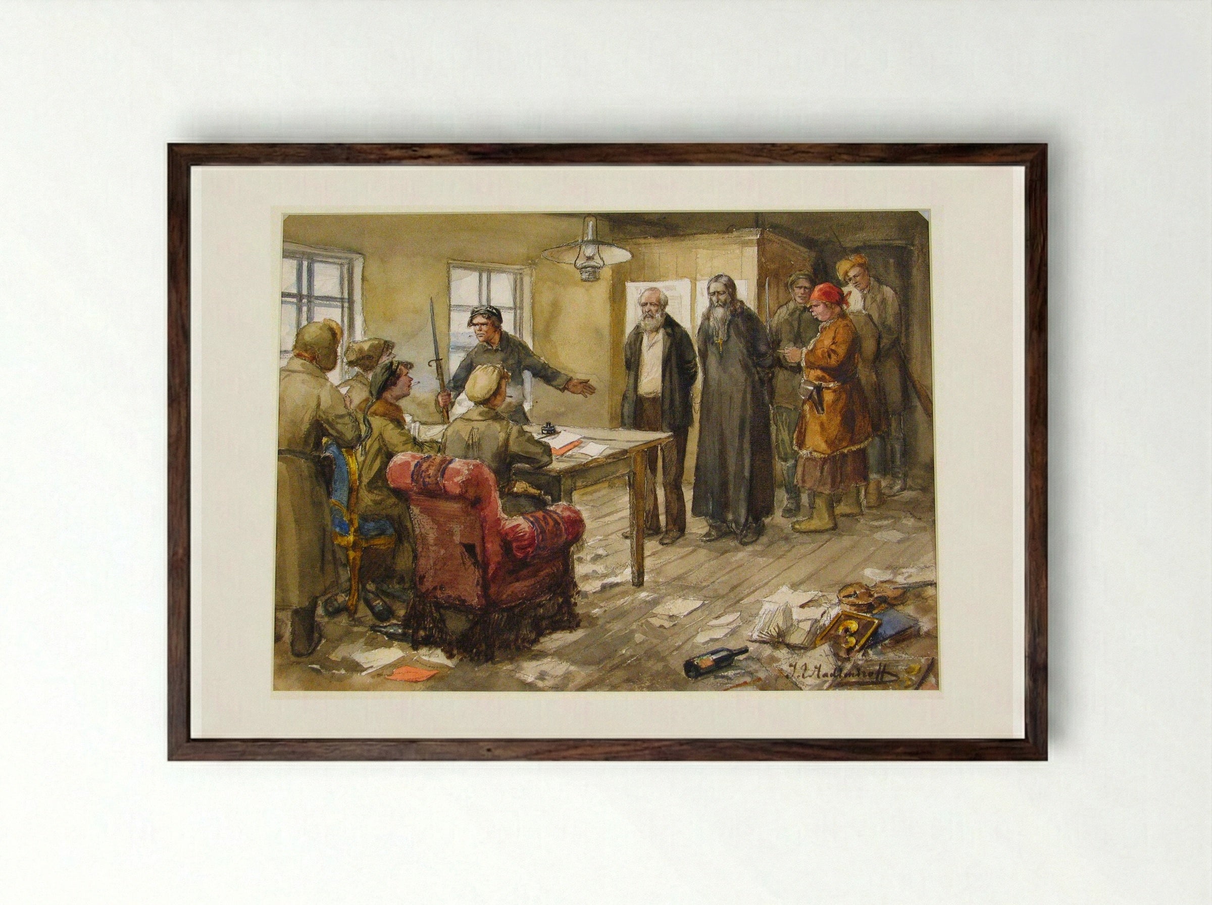 Questioning in the Committee of the Poor - Ivan Vladimirov - Framed Print Dark Wood