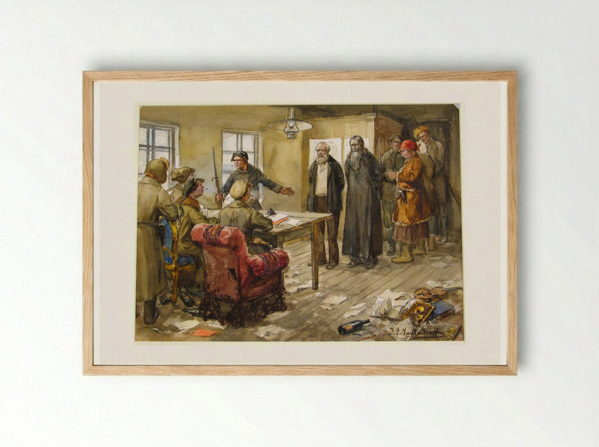 Questioning in the Committee of the Poor - Ivan Vladimirov - Framed Print Wood