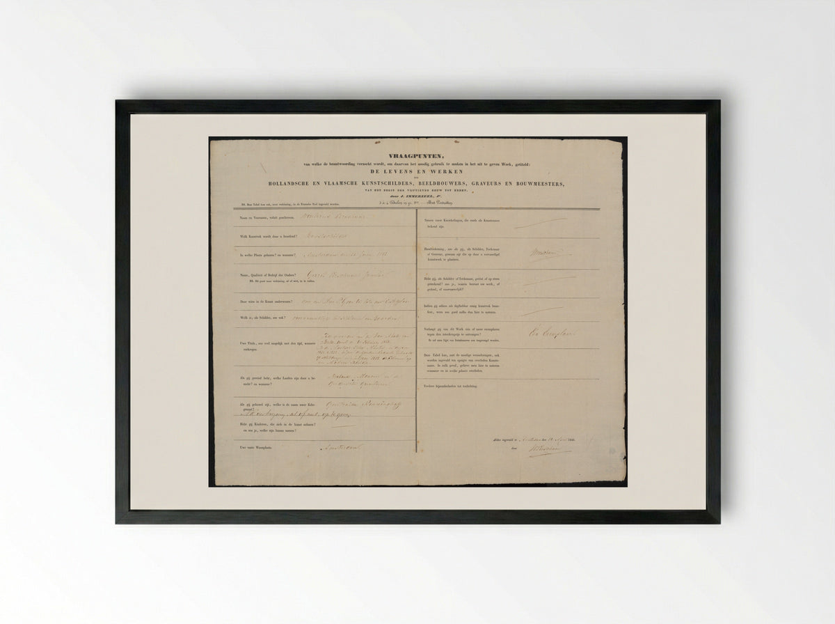 Questionnaire for the Biographical Dictionary of Artists - Wouter Verschuur - Framed Print Black
