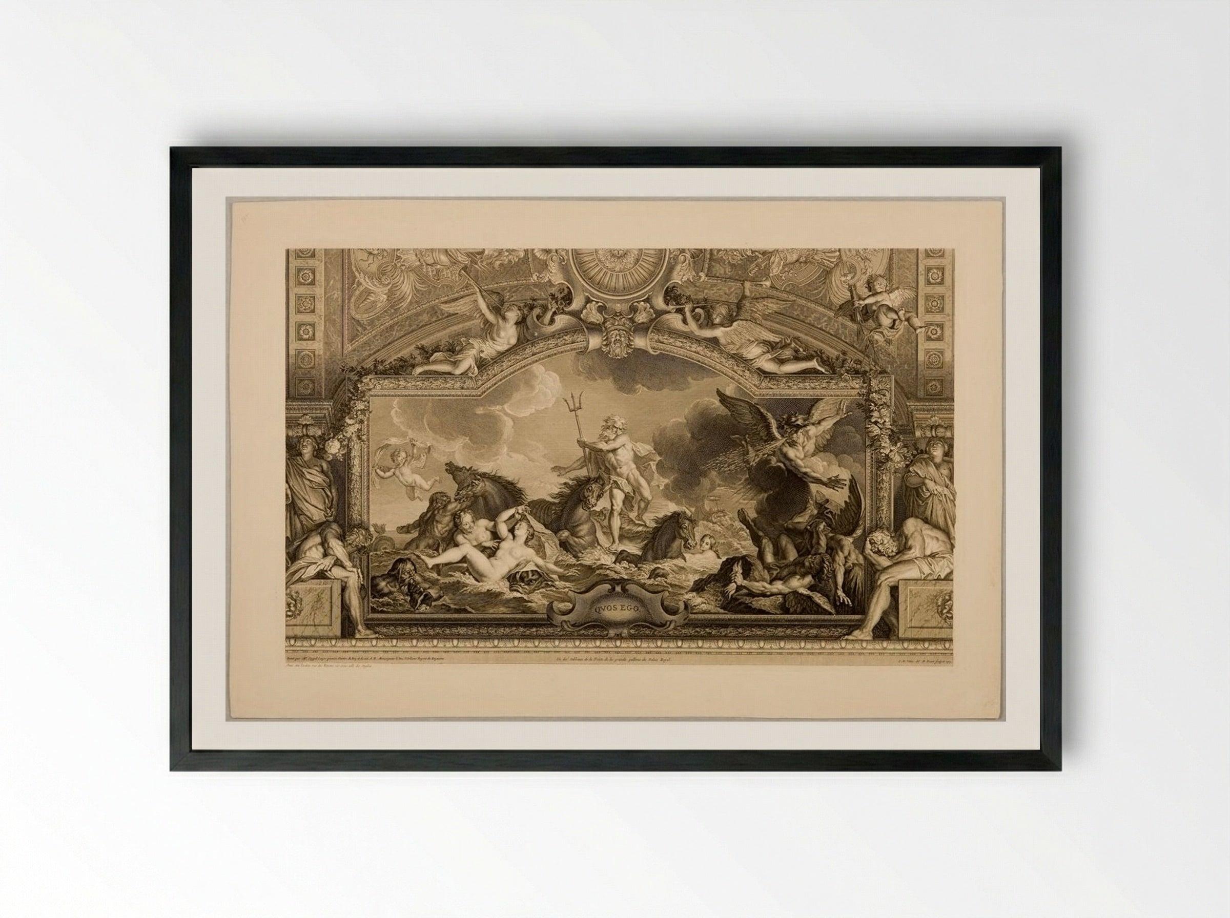 Quos Ego: Neptune Stilling the Tempest - Bernard Picart - Framed Print Black