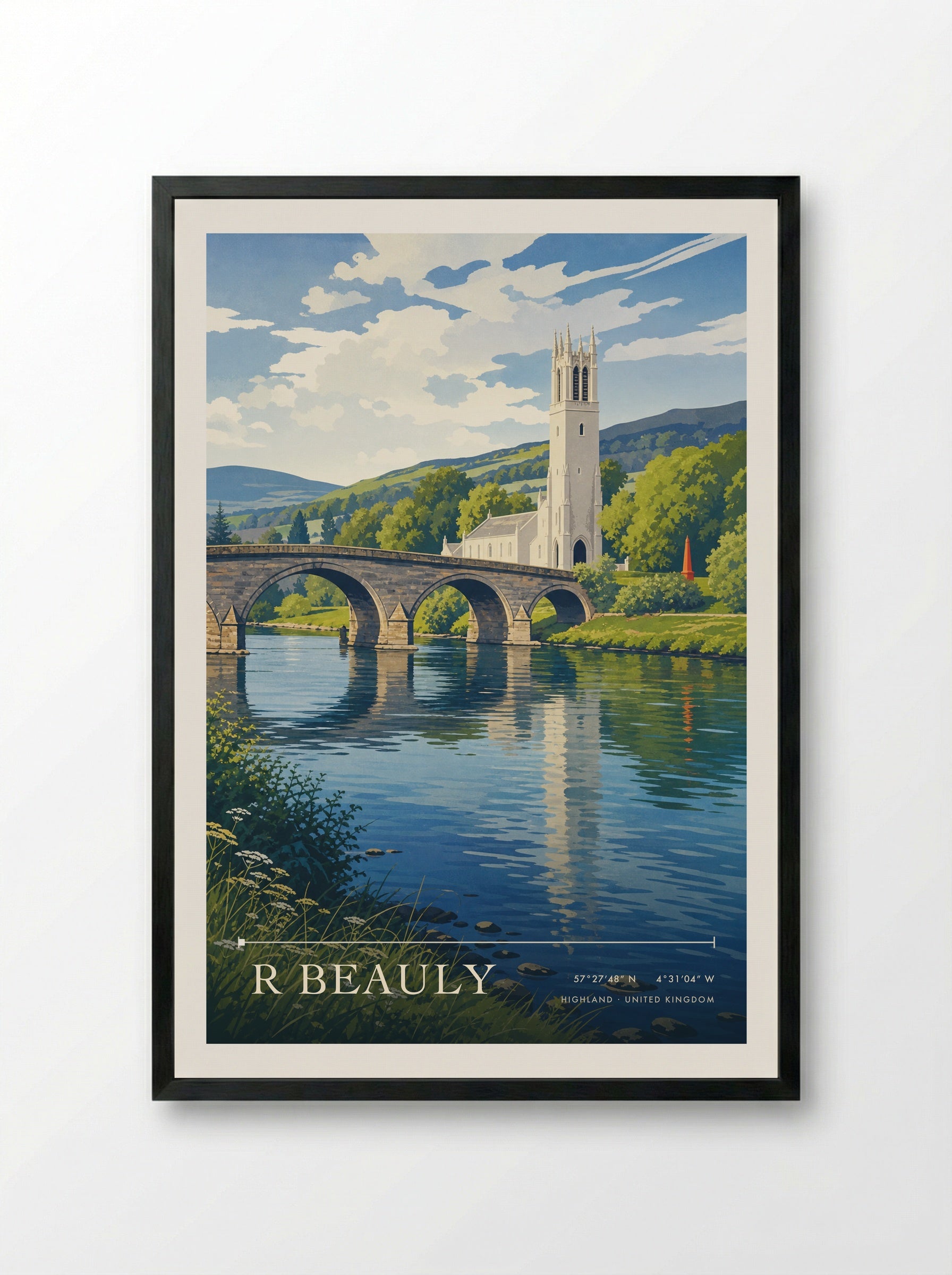 R Beauly Highland United Kingdom Travel Poster - Framed Print Black