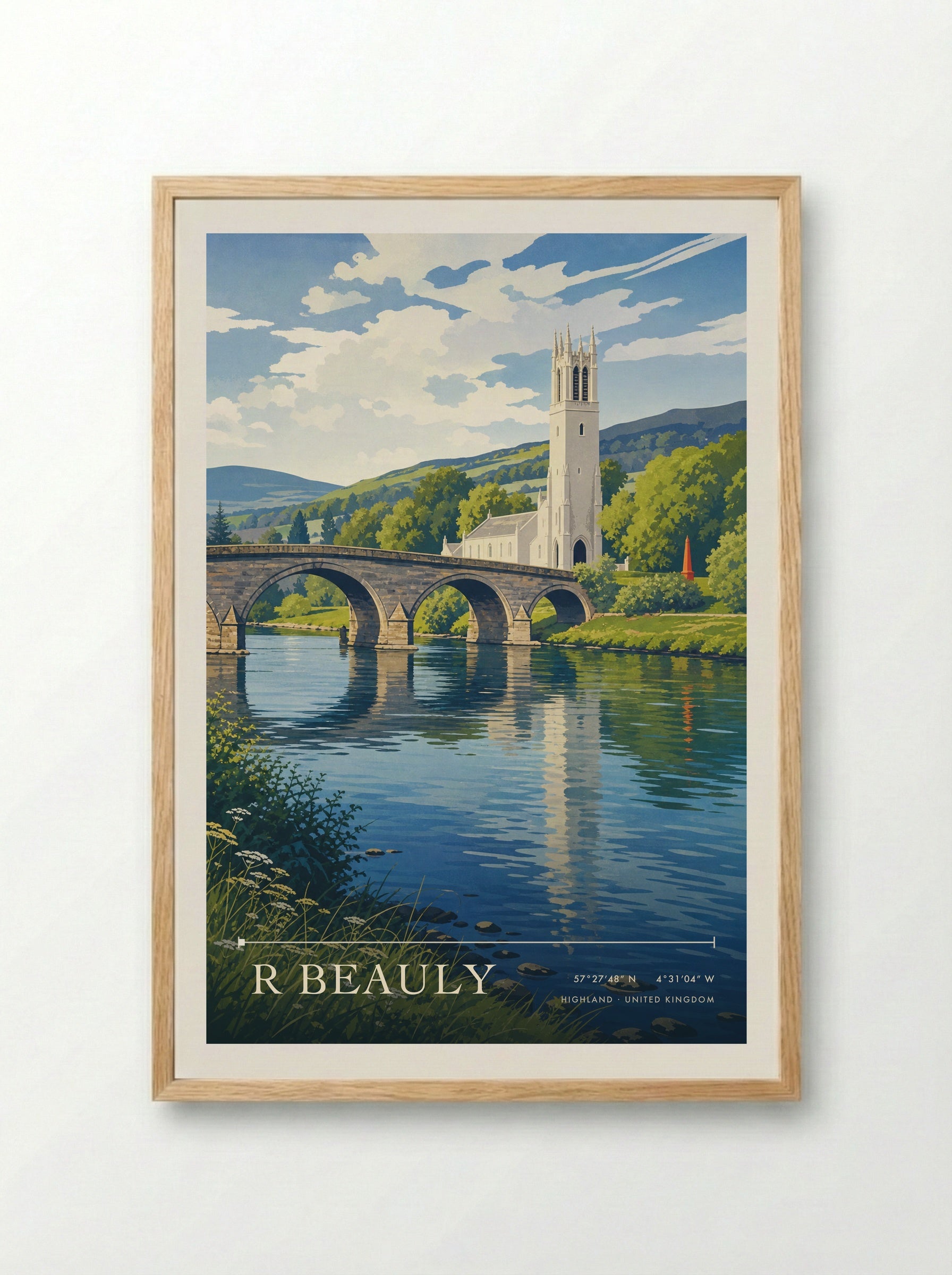 R Beauly Highland United Kingdom Travel Poster - Framed Print Wood