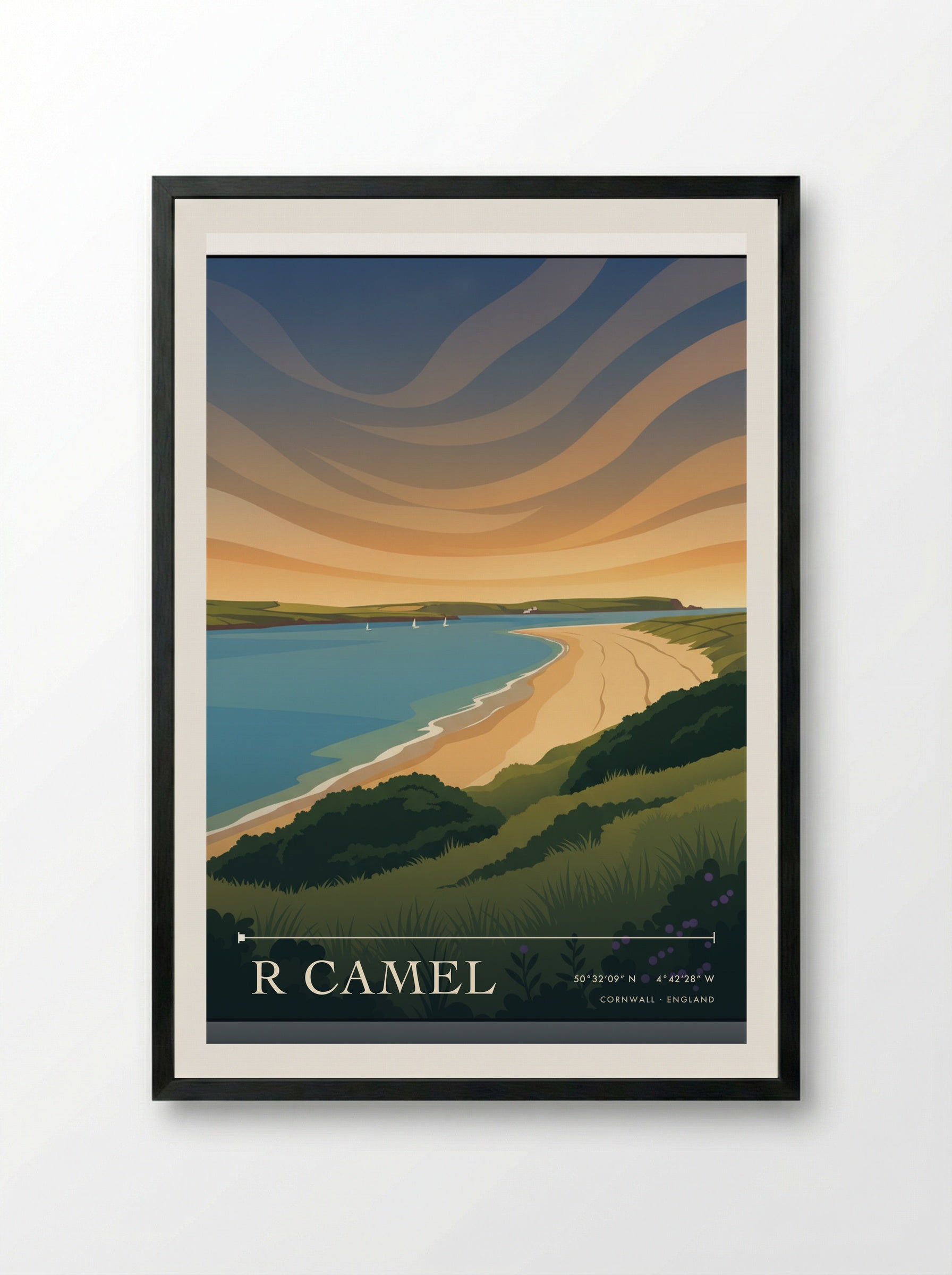 R Camel Cornwall England Travel Poster - Framed Print Black