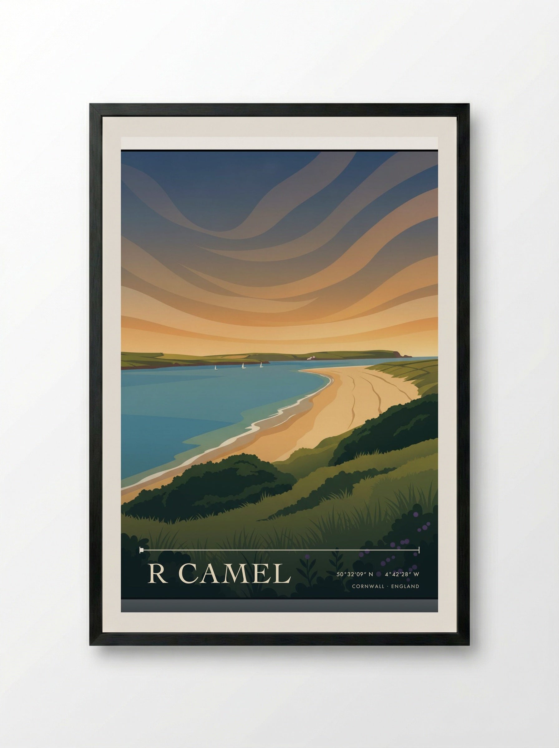 R Camel Cornwall England Travel Poster - Framed Print Black
