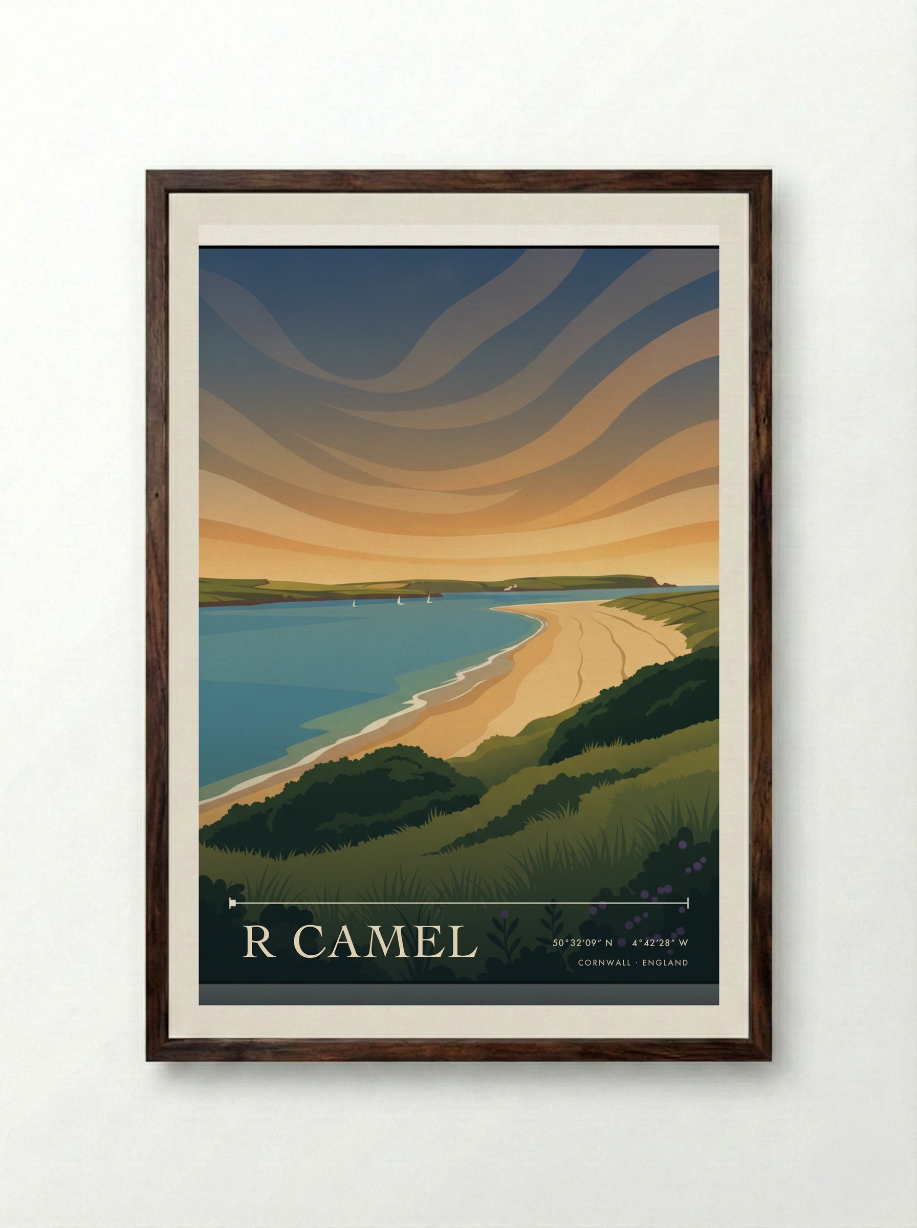 R Camel Cornwall England Travel Poster - Framed Print Dark Wood