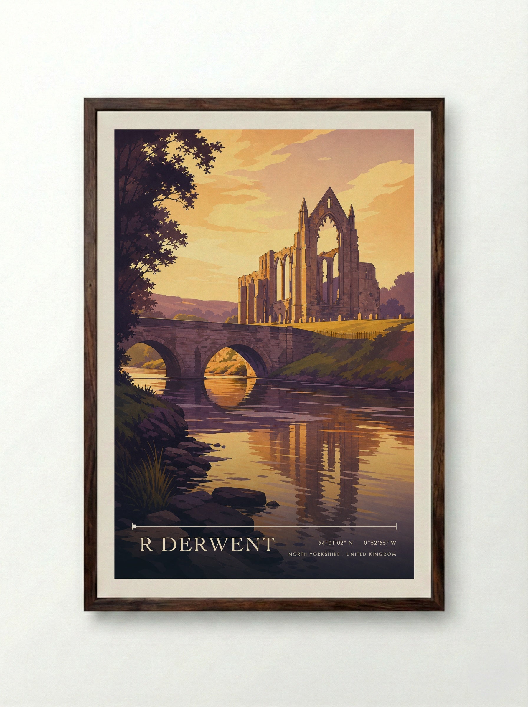R Derwent North Yorkshire United Kingdom Travel Poster - Framed Print Dark Wood