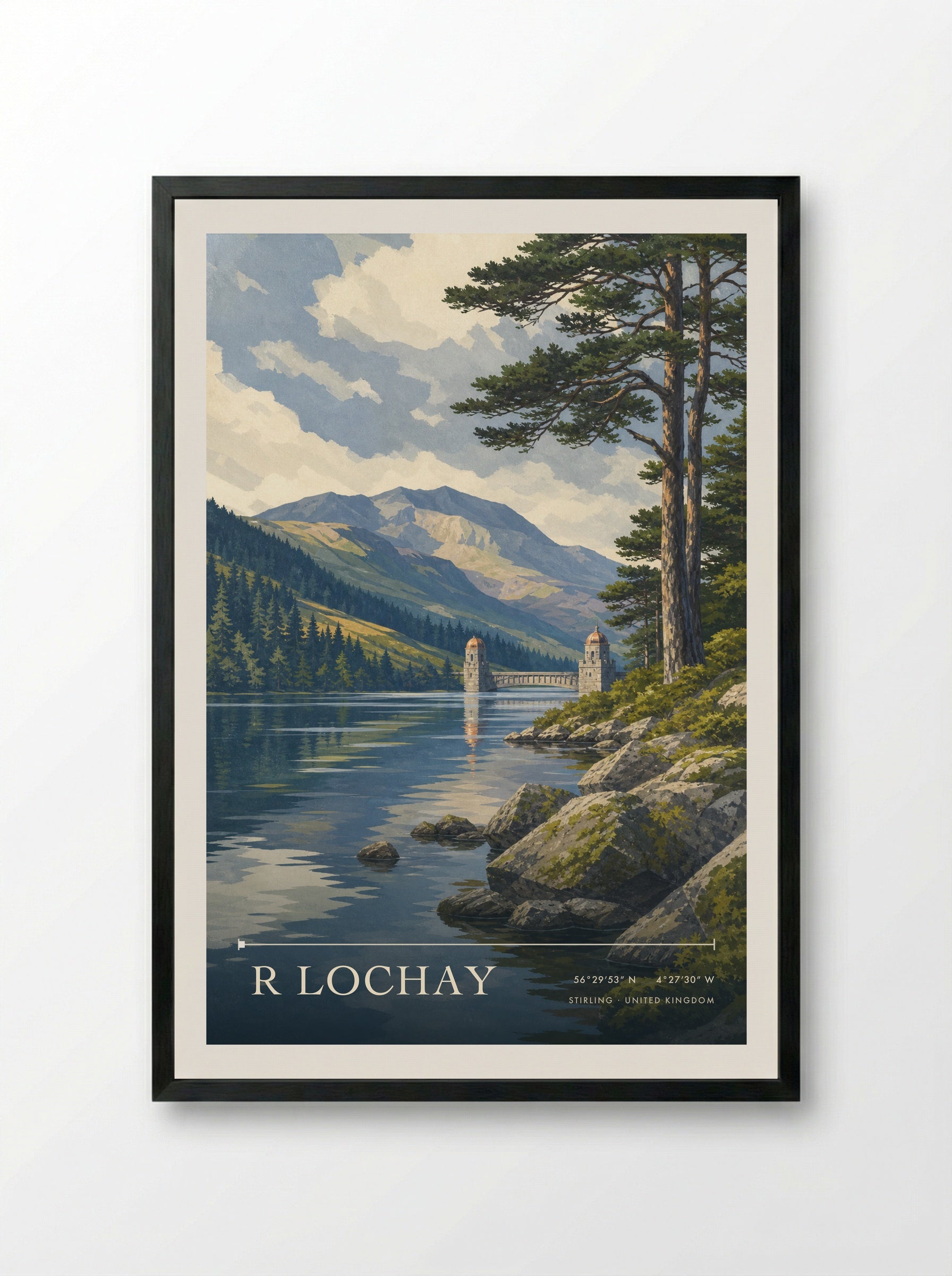 R Lochay Stirling United Kingdom Travel Poster - Framed Print Black