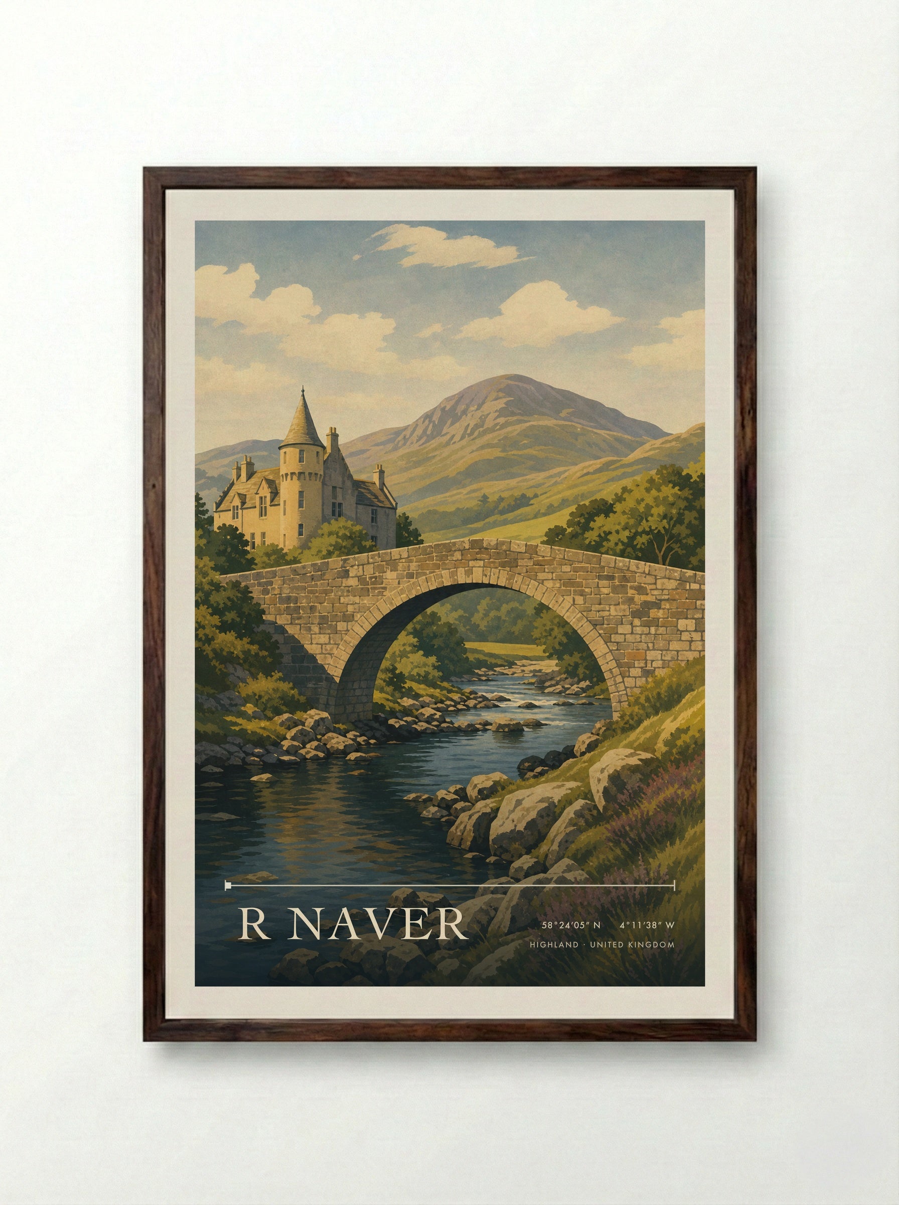 R Naver Highland United Kingdom Travel Poster - Framed Print Dark Wood