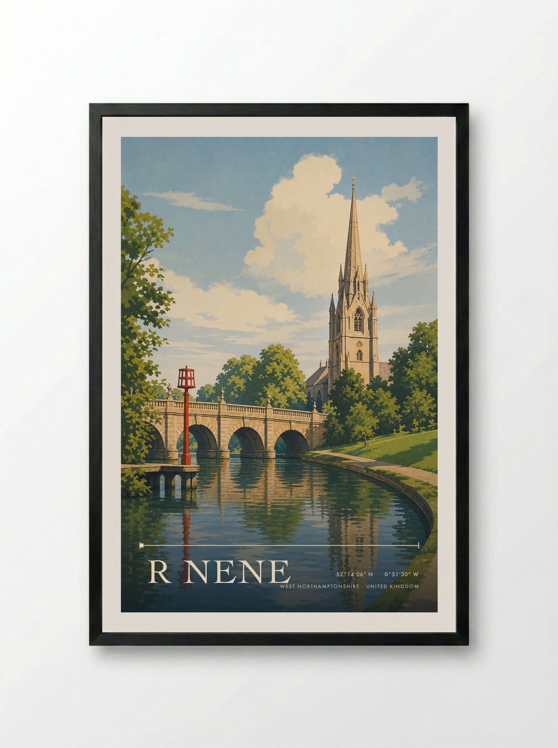 R Nene West Northamptonshire United Kingdom Travel Poster - Framed Print Black