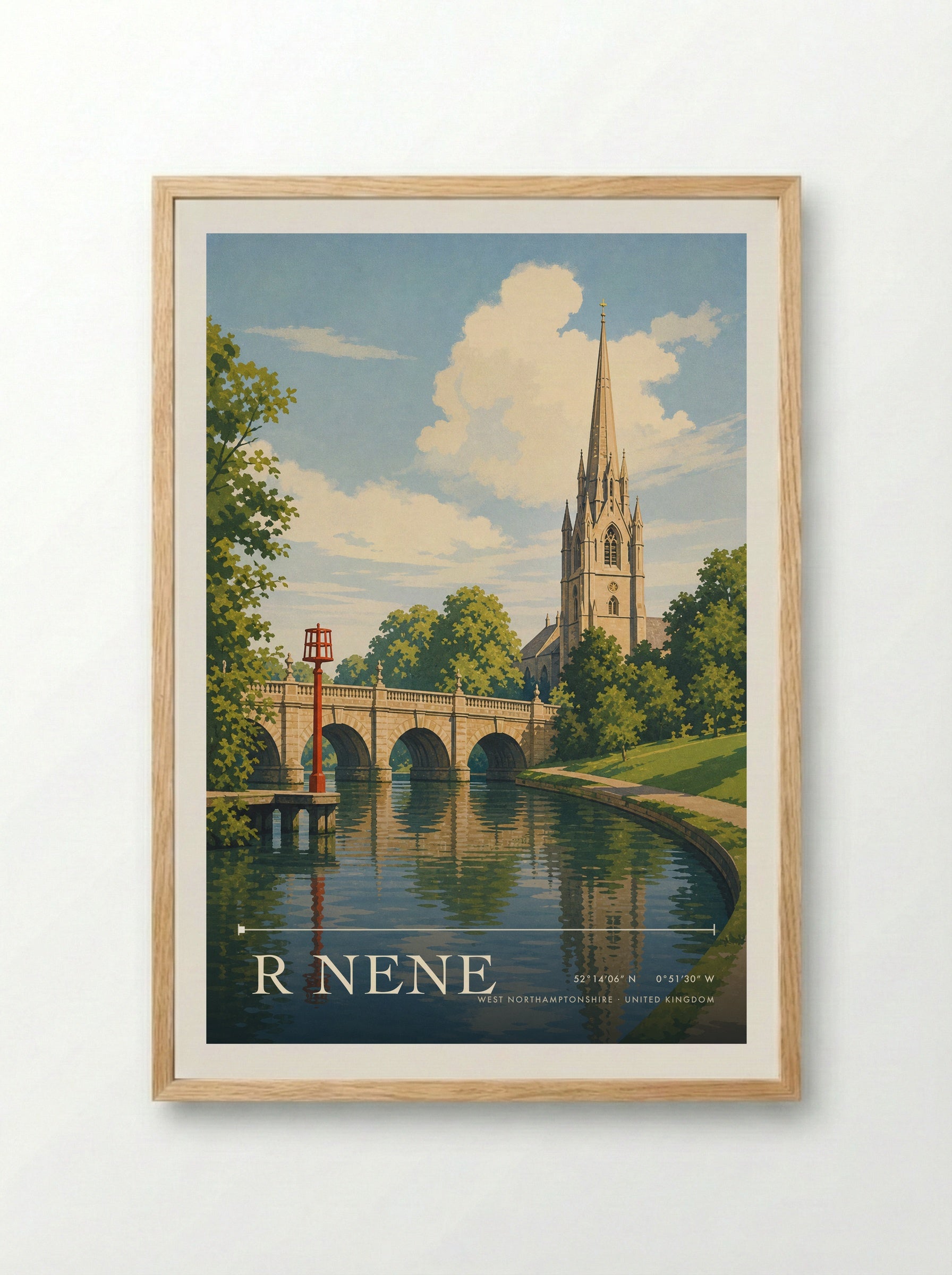 R Nene West Northamptonshire United Kingdom Travel Poster - Framed Print Wood