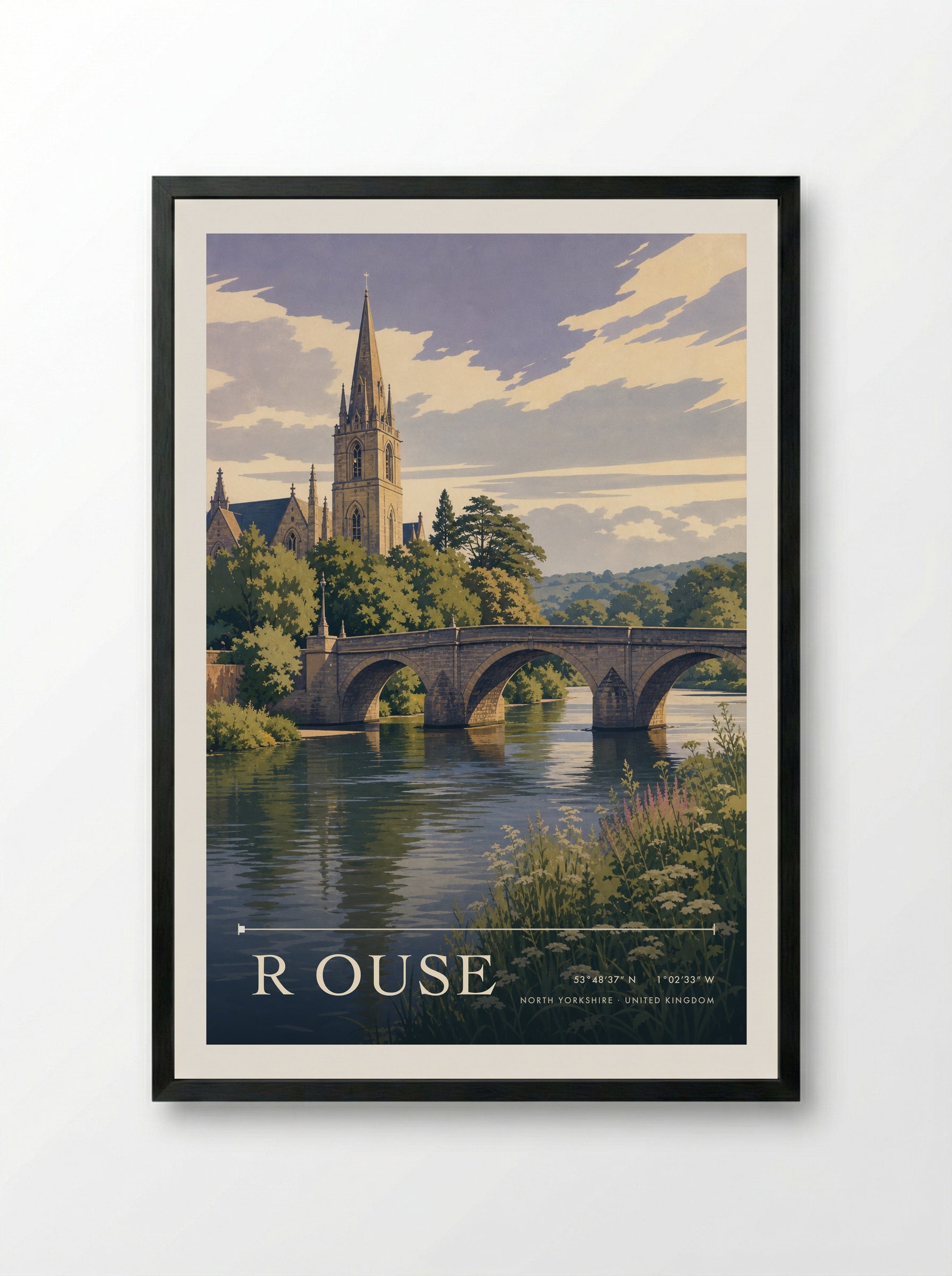 R Ouse North Yorkshire United Kingdom Travel Poster - Framed Print Black