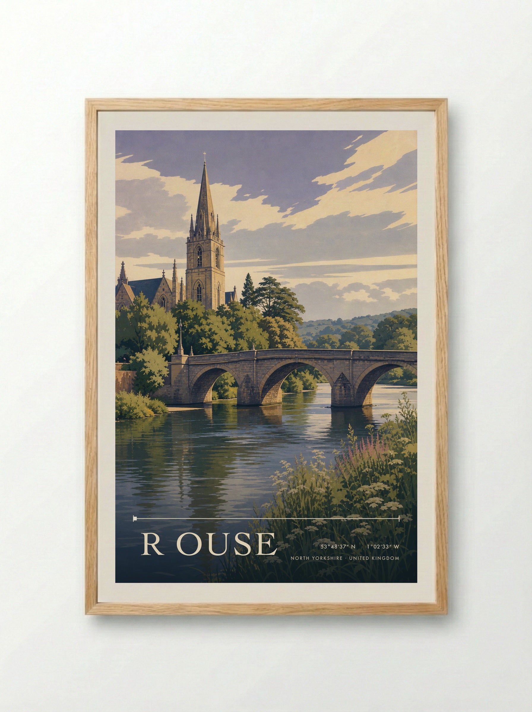R Ouse North Yorkshire United Kingdom Travel Poster - Framed Print Wood