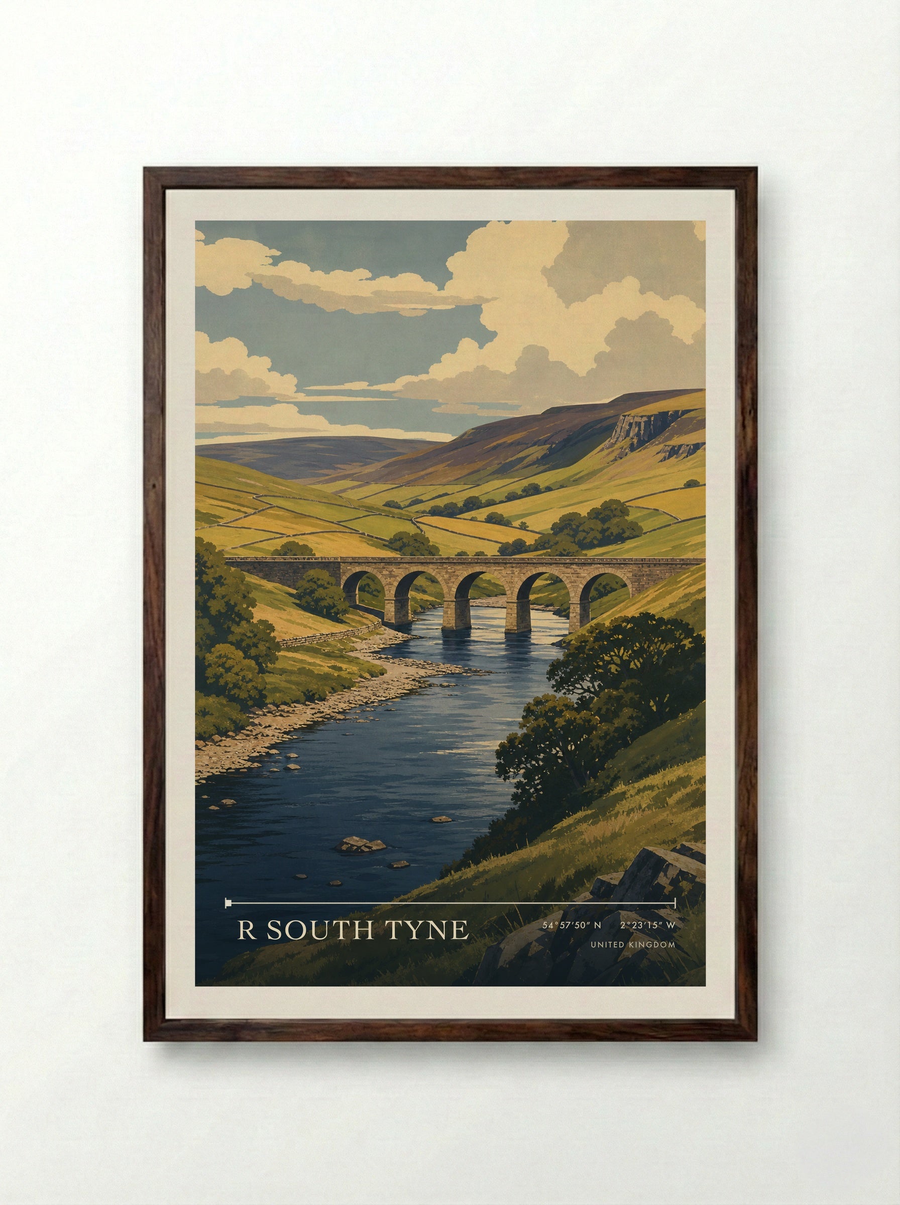 R South Tyne United Kingdom Travel Poster - Framed Print Dark Wood