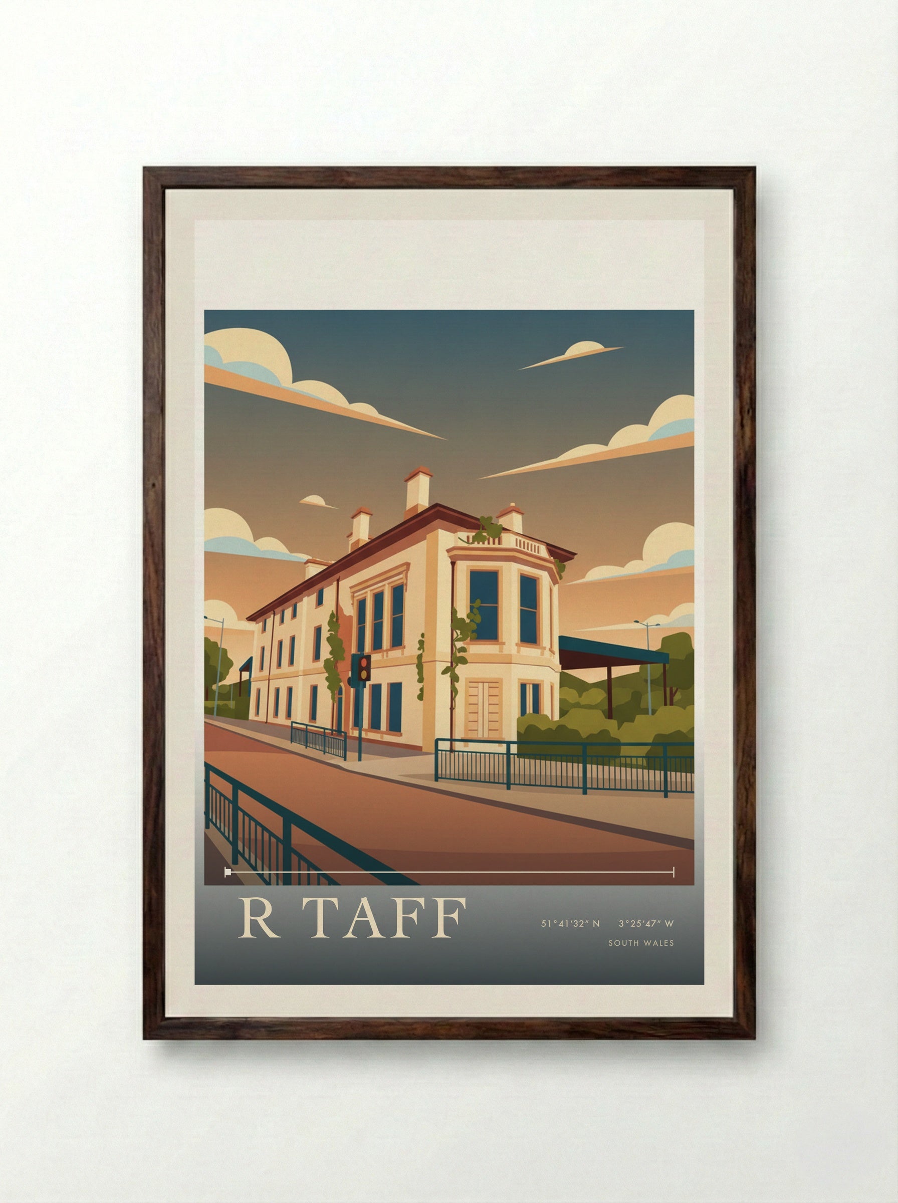 R Taff South Wales Wales Travel Poster - Framed Print Dark Wood