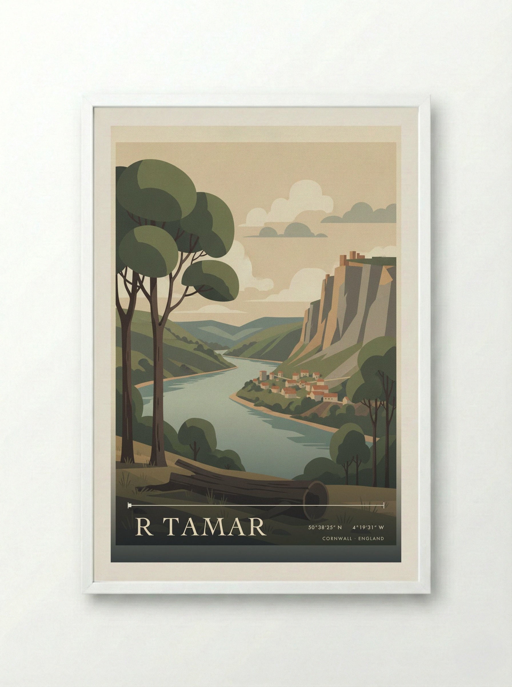 R Tamar Cornwall England Travel Poster - Framed Print White