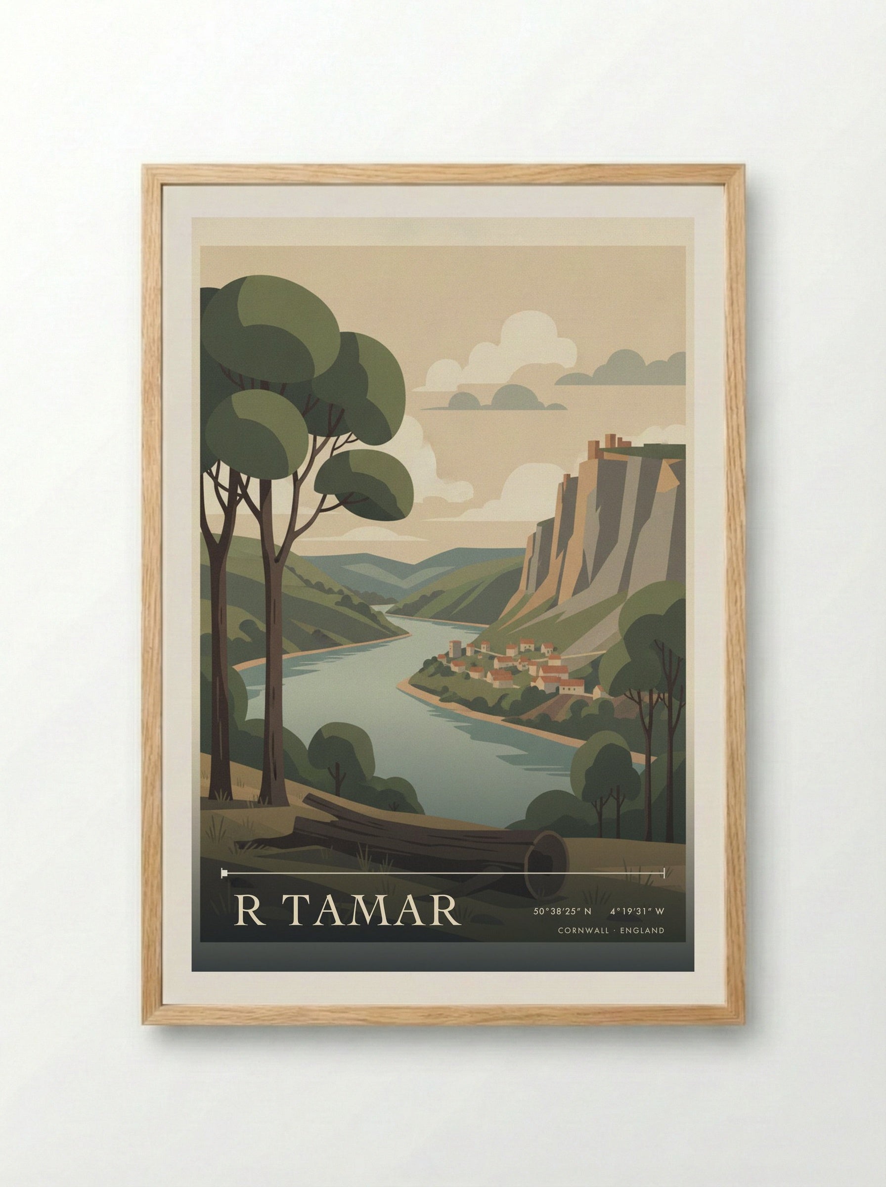R Tamar Cornwall England Travel Poster - Framed Print Wood