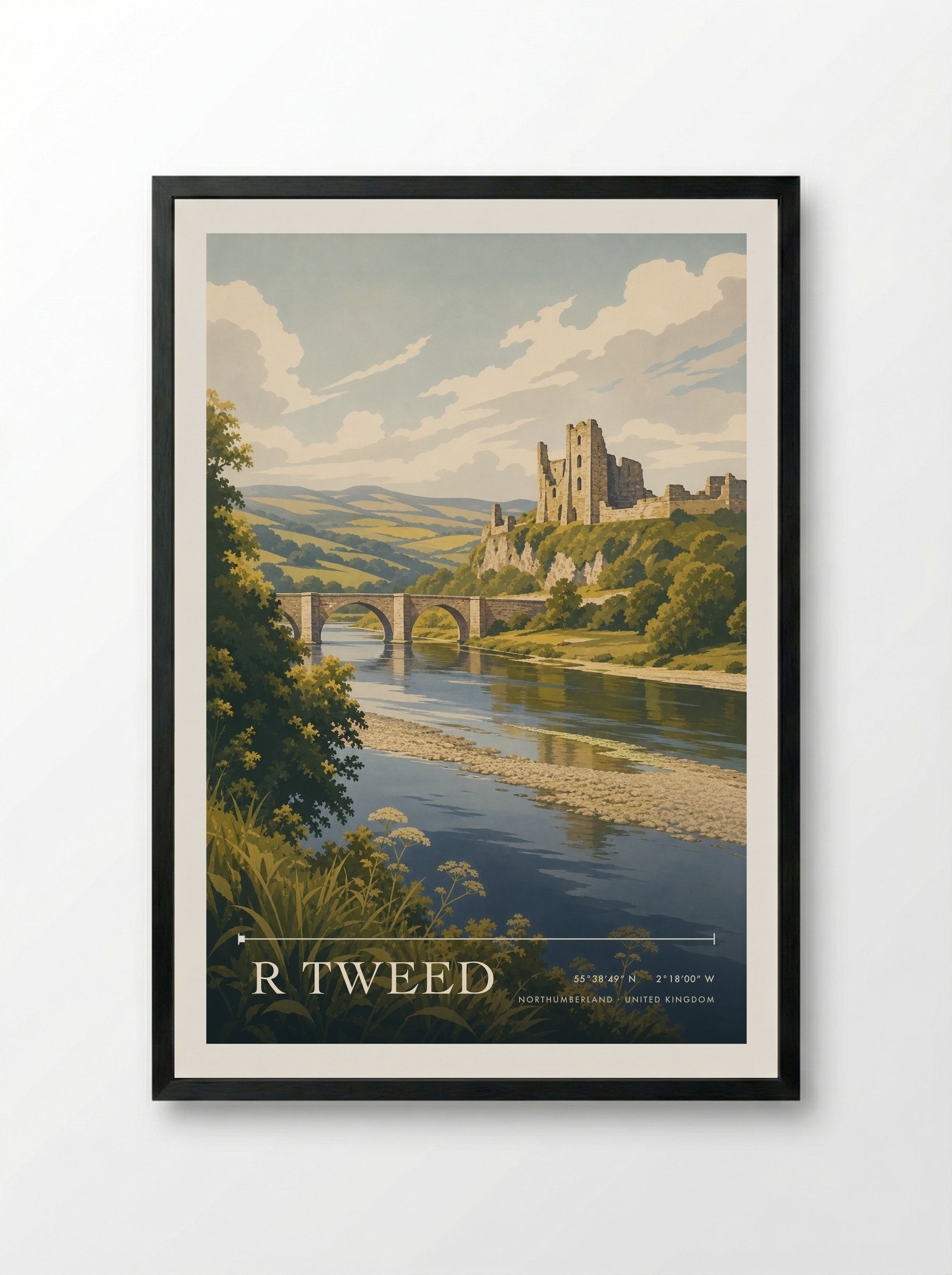 R Tweed Northumberland United Kingdom Travel Poster - Framed Print Black