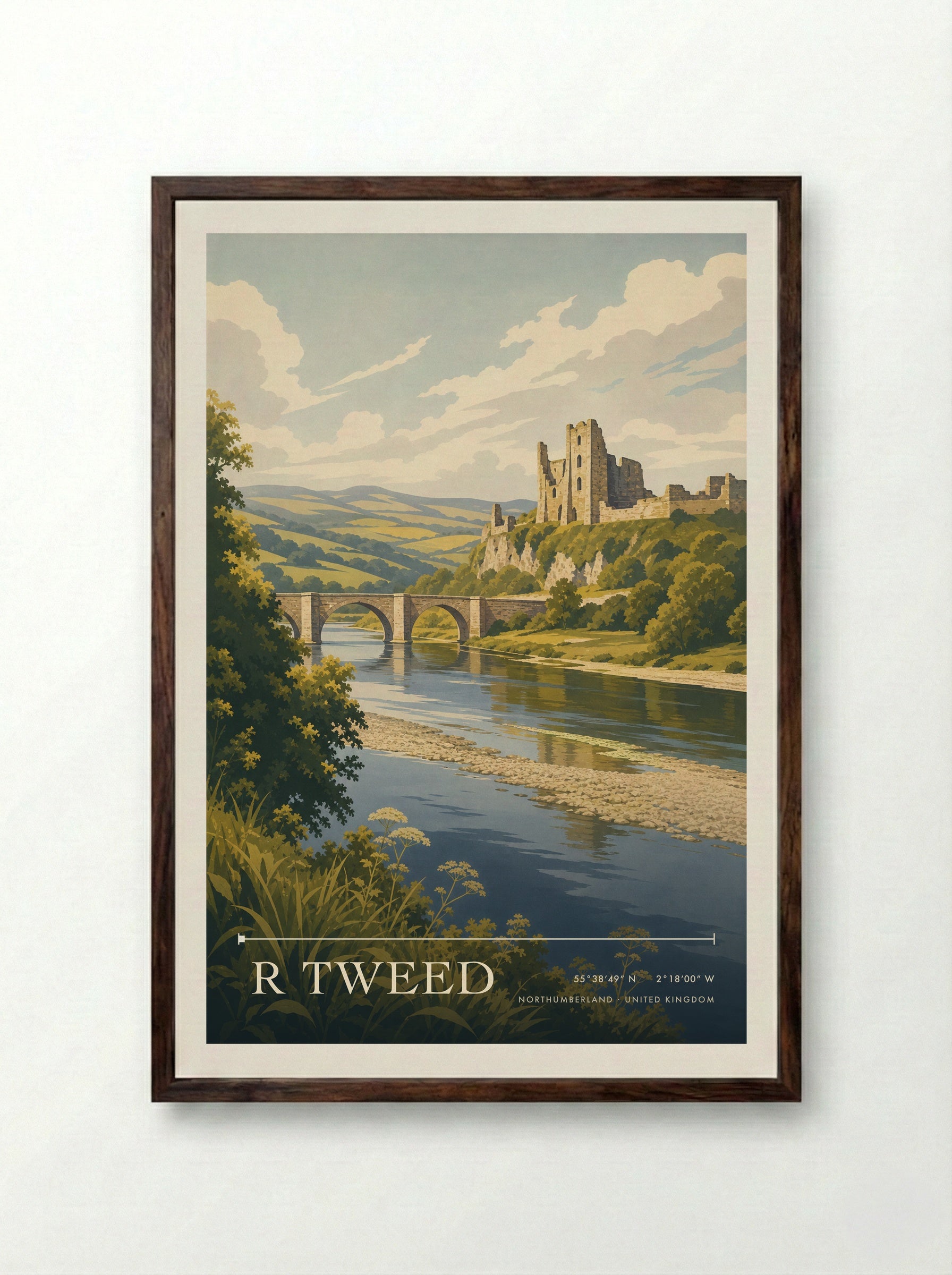 R Tweed Northumberland United Kingdom Travel Poster - Framed Print Dark Wood