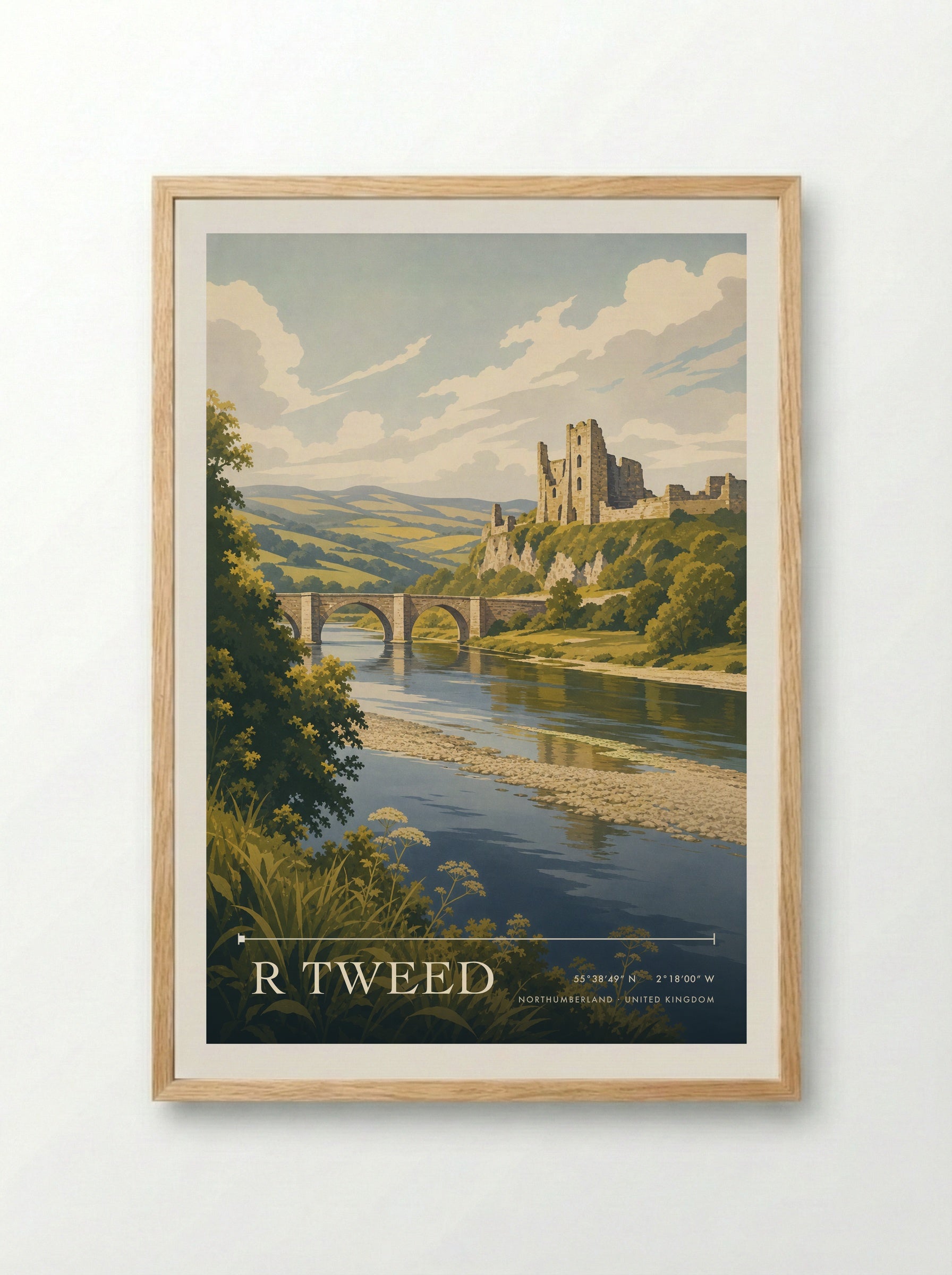 R Tweed Northumberland United Kingdom Travel Poster - Framed Print Wood