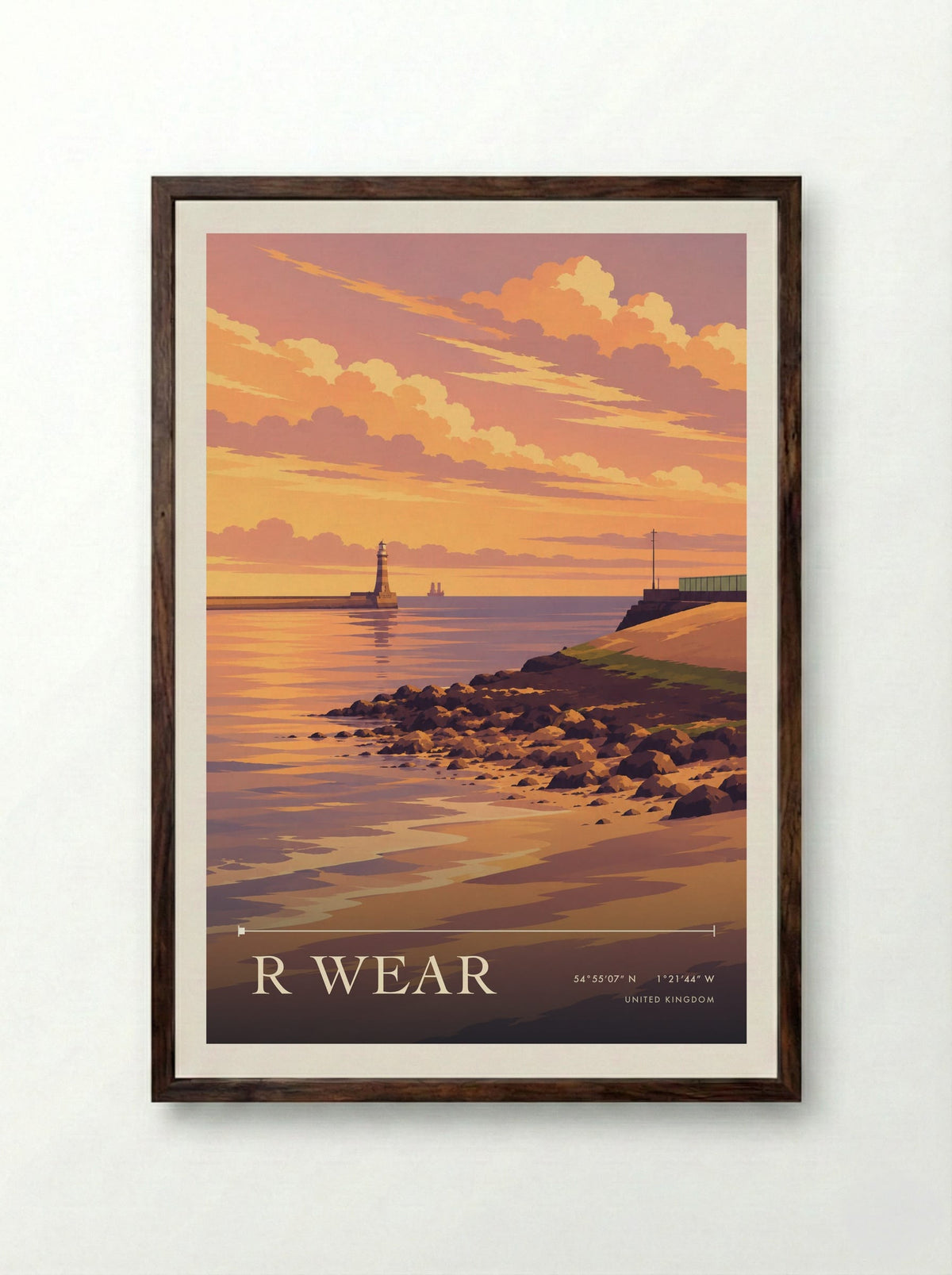 R Wear | Travel Poster - Framed Print Dark Wood