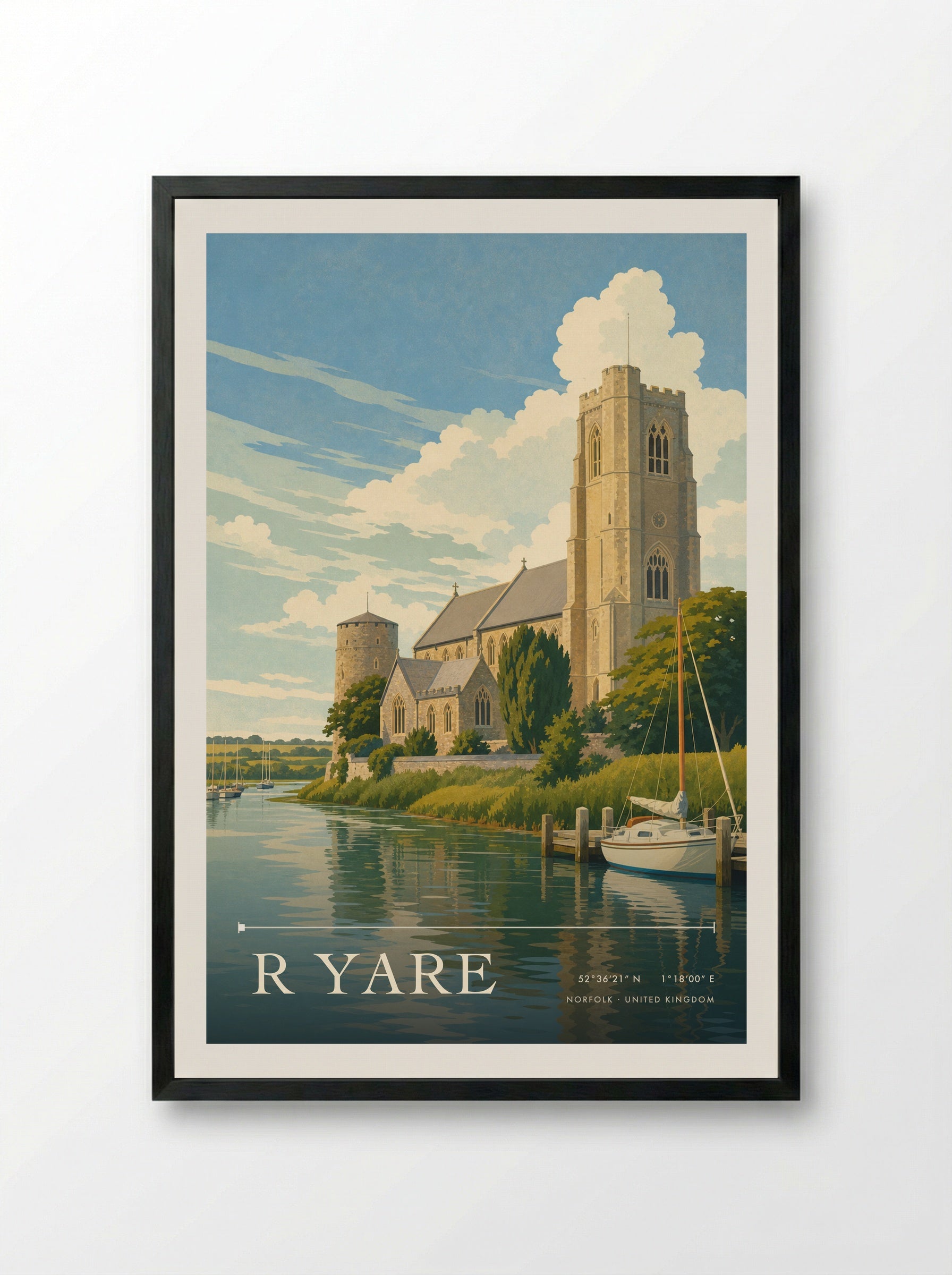 R Yare Norfolk United Kingdom Travel Poster - Framed Print Black
