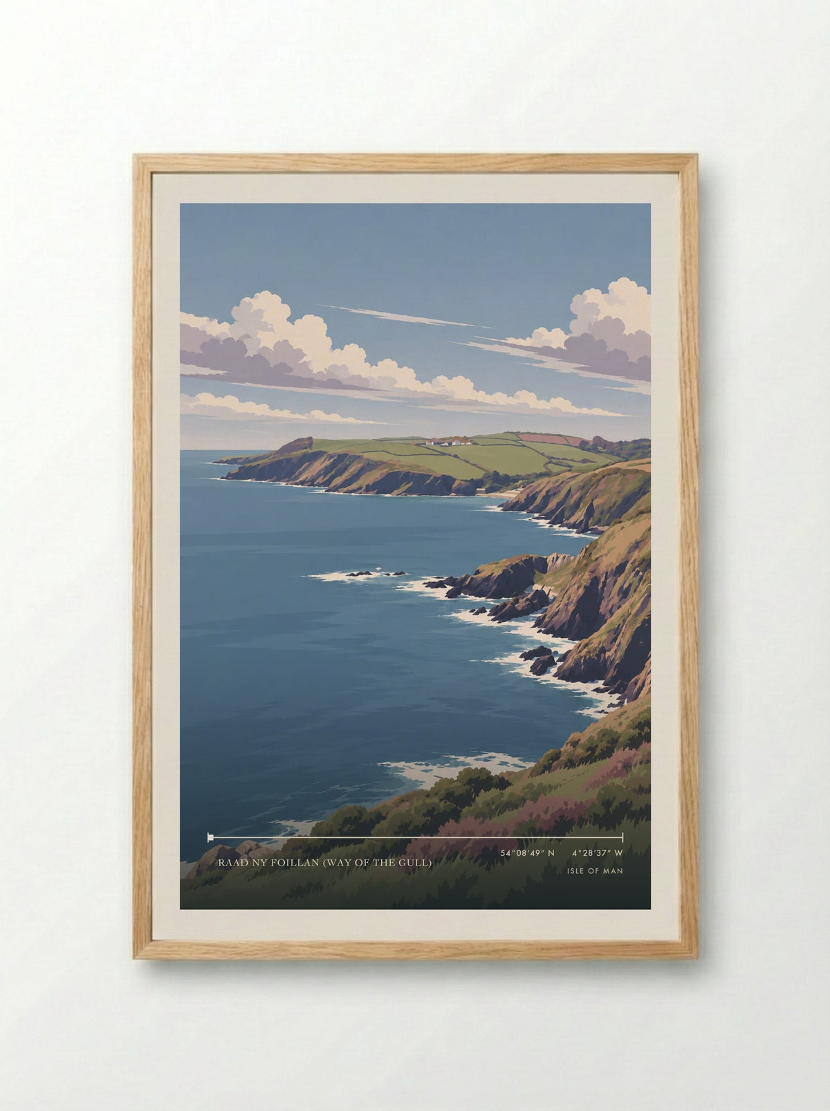 Raad ny Foillan (Way of the Gull), Isle of Man | Travel Poster - Framed Print Wood