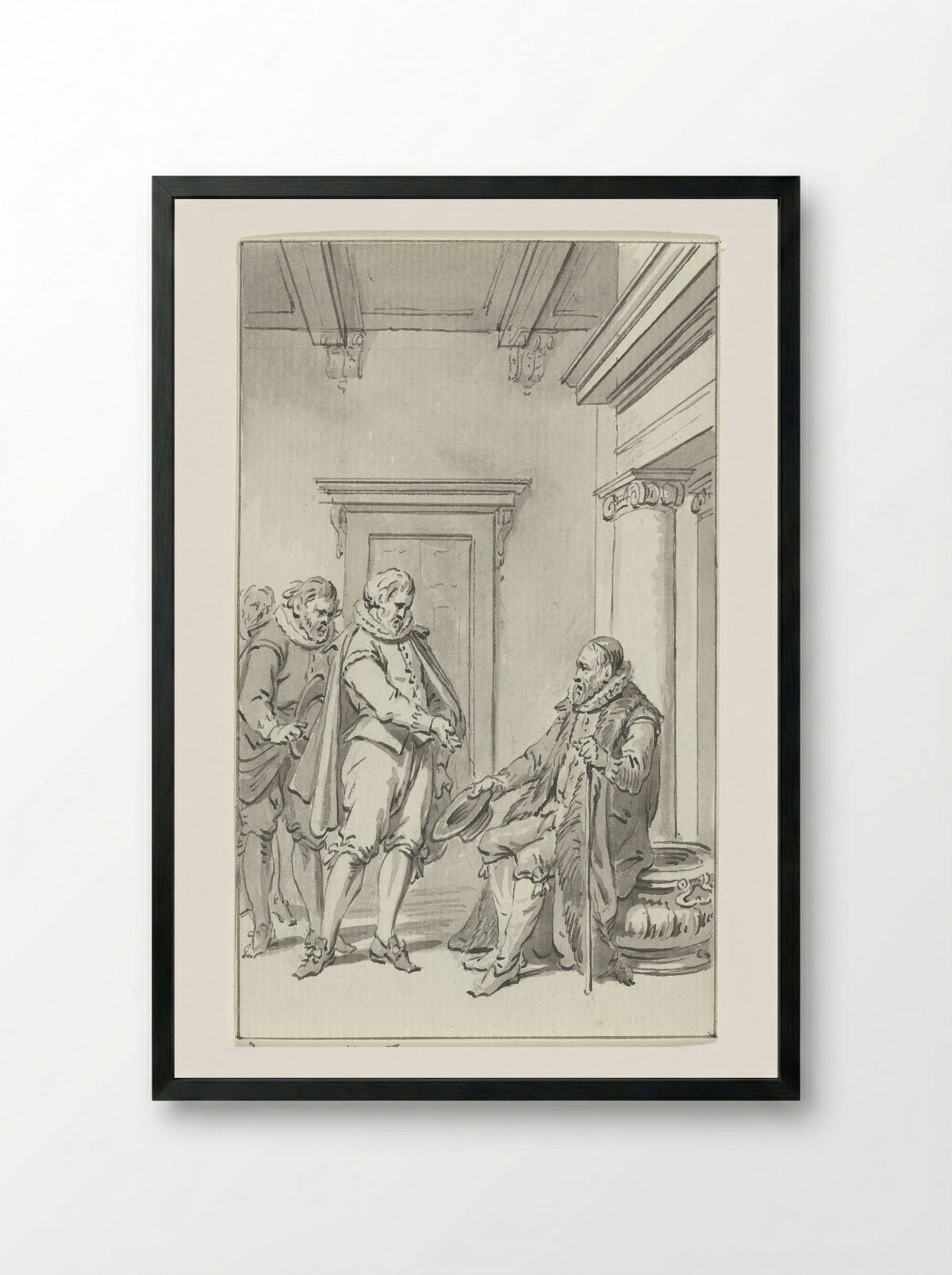 Raadsheer Teding van Berkhout waarschuwt Johan van Oldenbarnevelt voor diens gevangenneming, 28 augustus 1618 - Jacobus Buys - Framed Print Black