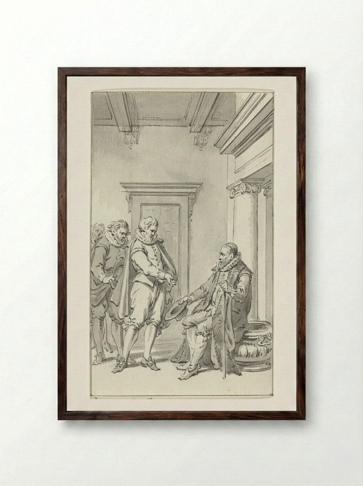 Raadsheer Teding van Berkhout waarschuwt Johan van Oldenbarnevelt voor diens gevangenneming, 28 augustus 1618 - Jacobus Buys - Framed Print Dark Wood