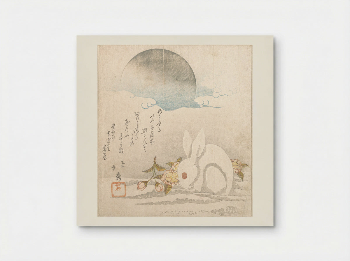 Rabbit in the Snow beneath the Moon - Katsushika Hokushū - Poster