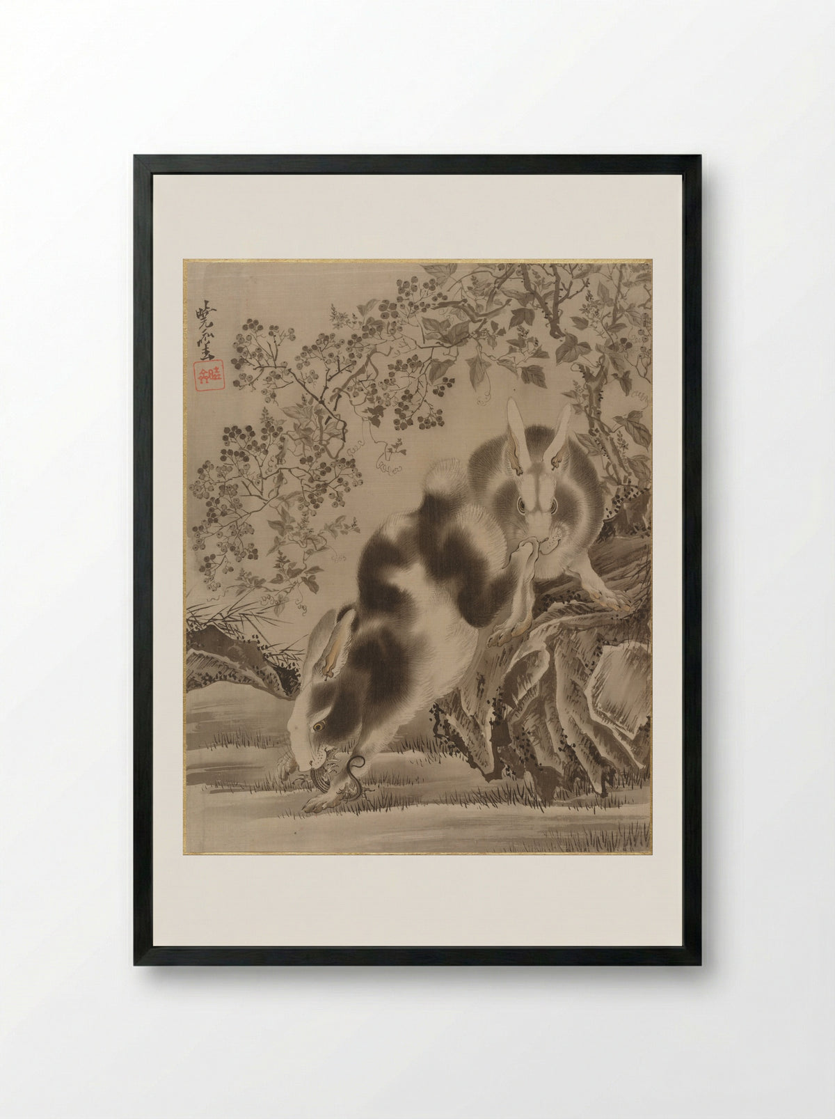 Rabbits - Kawanabe Kyōsai - Framed Print Black