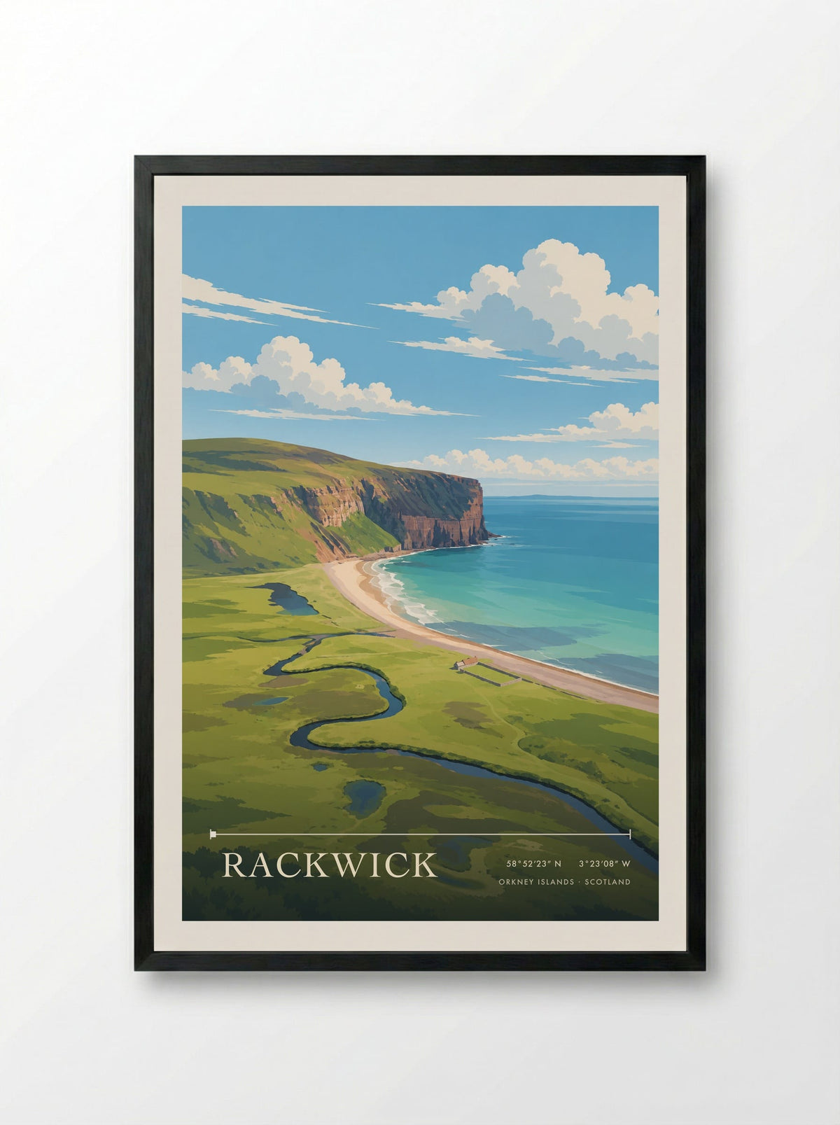 Rackwick, Orkney Islands | Travel Poster - Framed Print Black