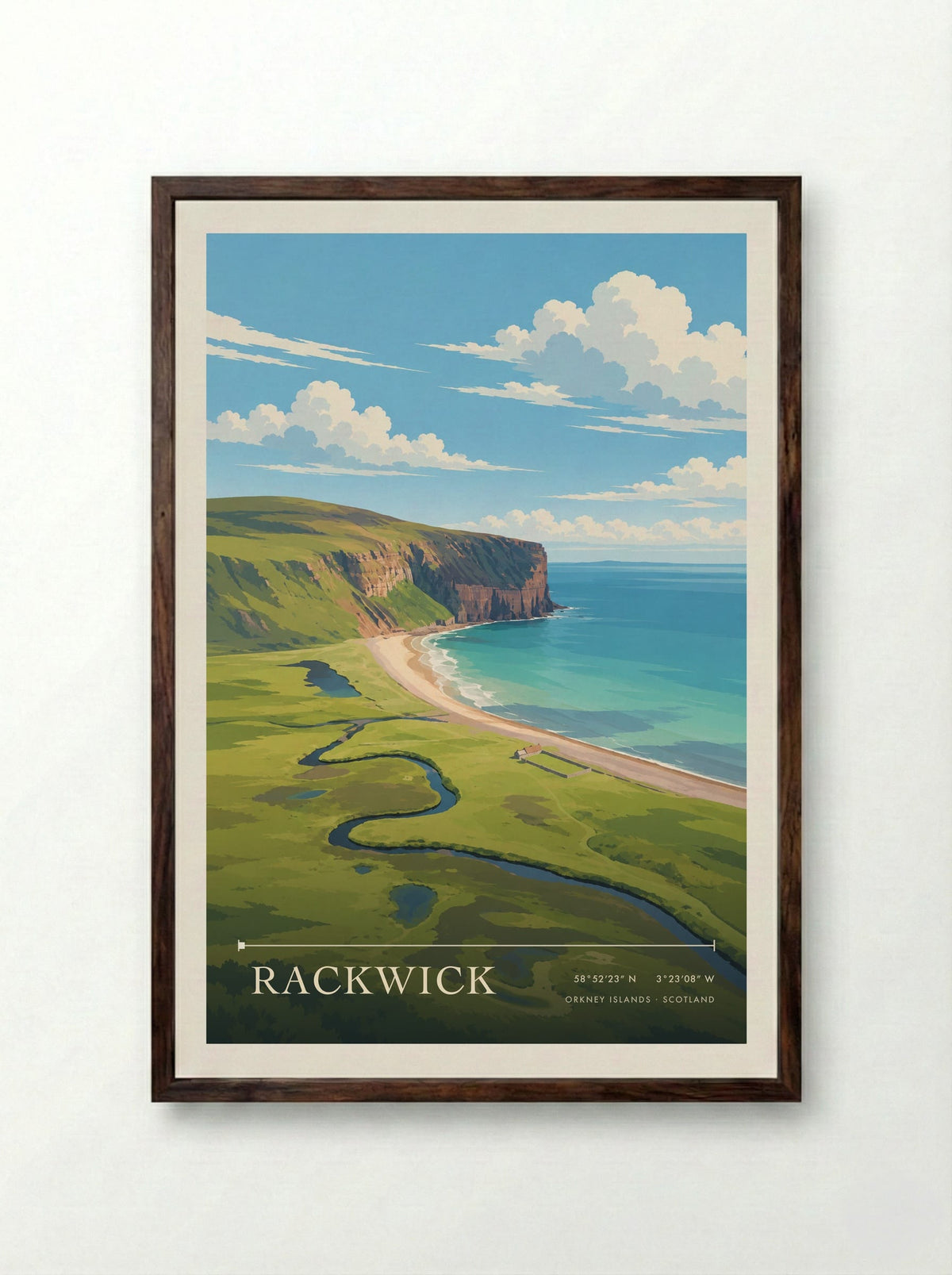 Rackwick, Orkney Islands | Travel Poster - Framed Print Dark Wood