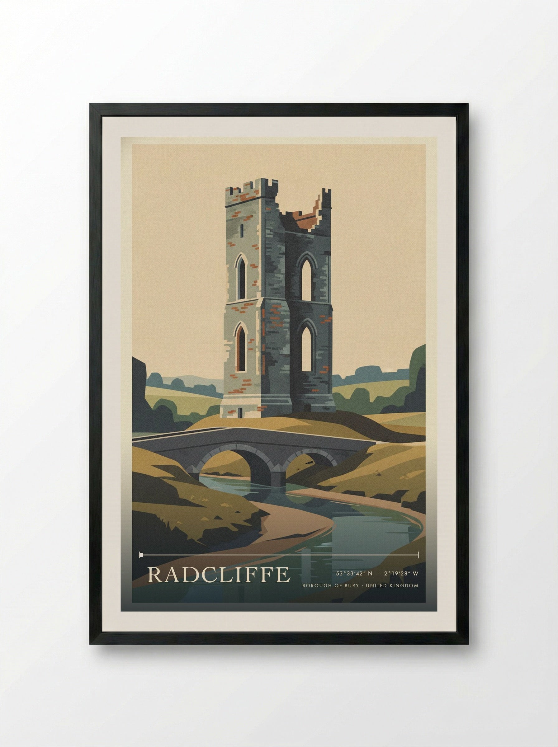 Radcliffe Borough of Bury United Kingdom Travel Poster - Framed Print Black