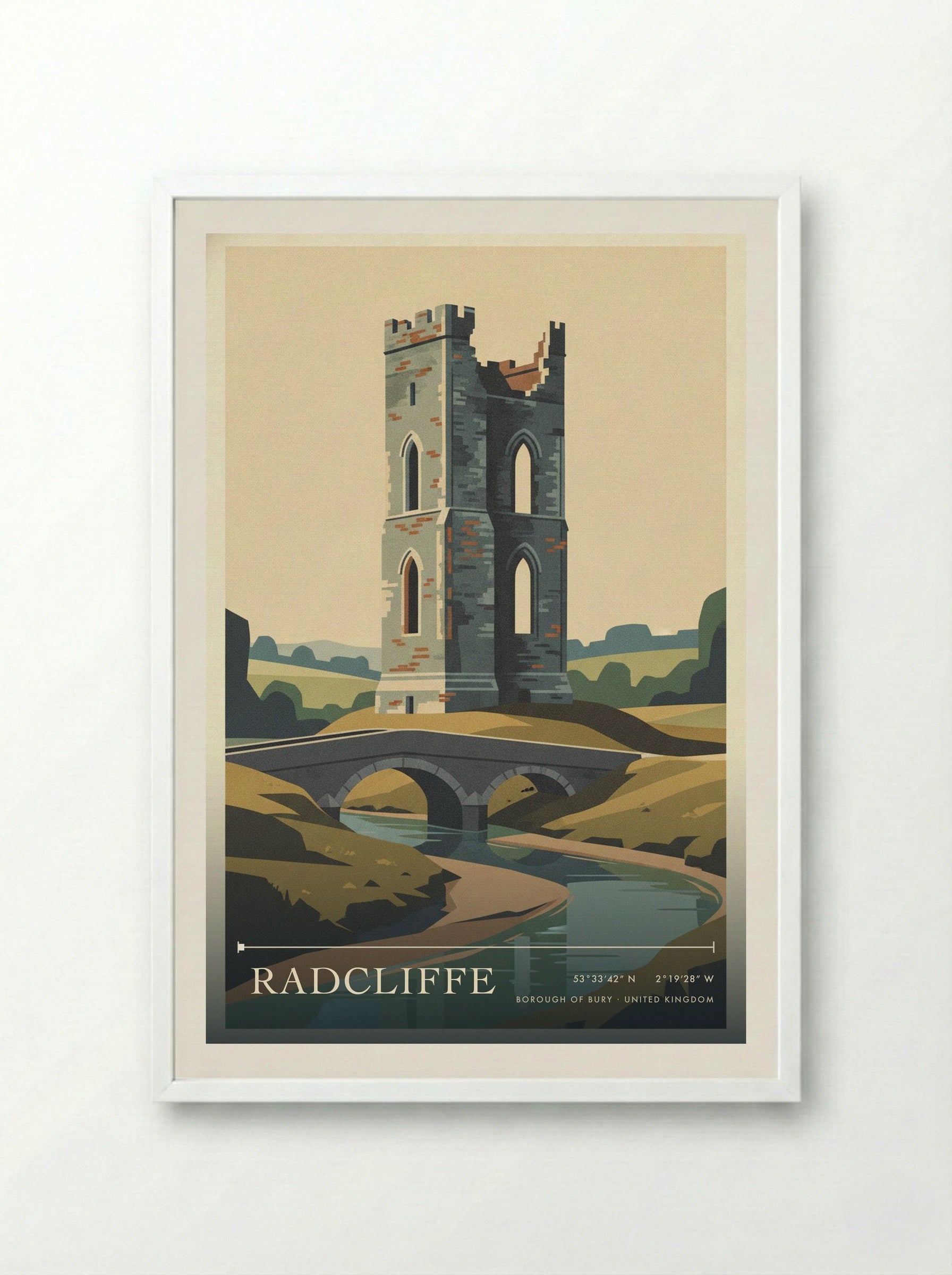 Radcliffe Borough of Bury United Kingdom Travel Poster - Framed Print White