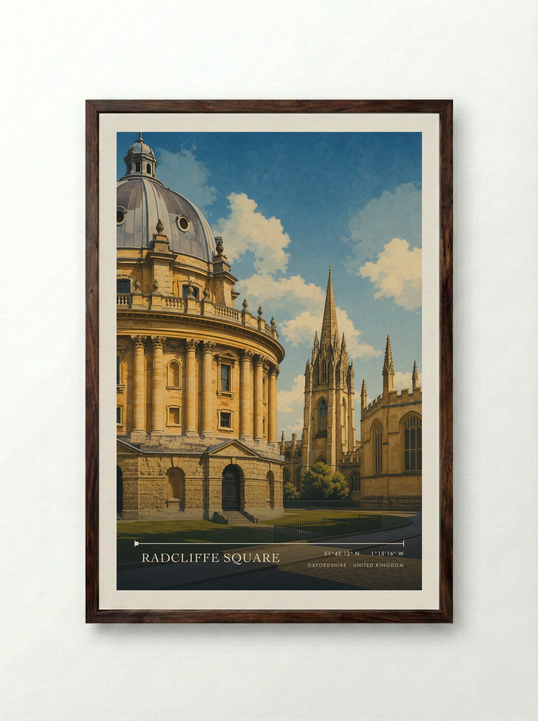 Radcliffe Square Oxfordshire United Kingdom Travel Poster - Framed Print Dark Wood